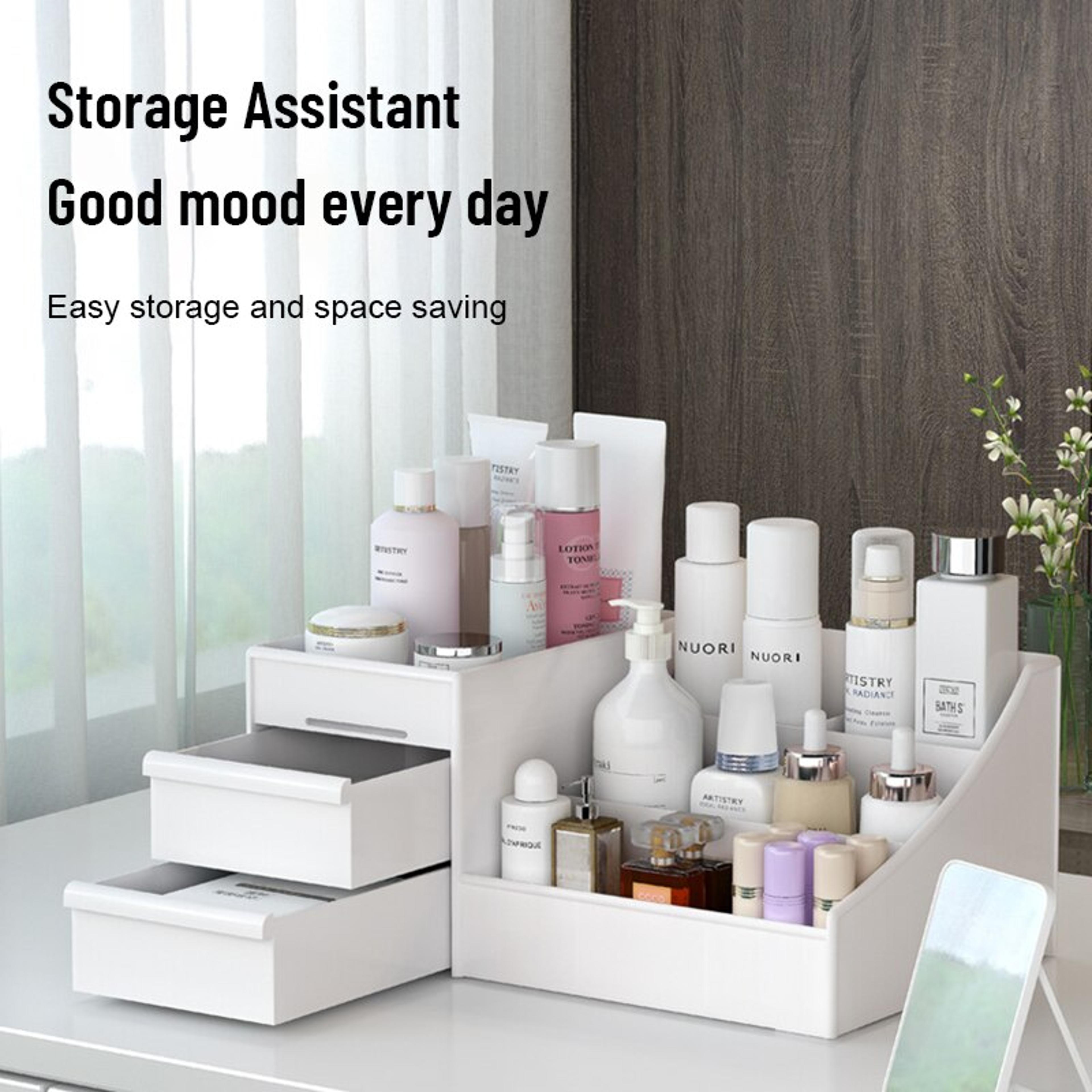 White Plastic Makeup Storage Box With 9 Compartments For Desktop Organization 2