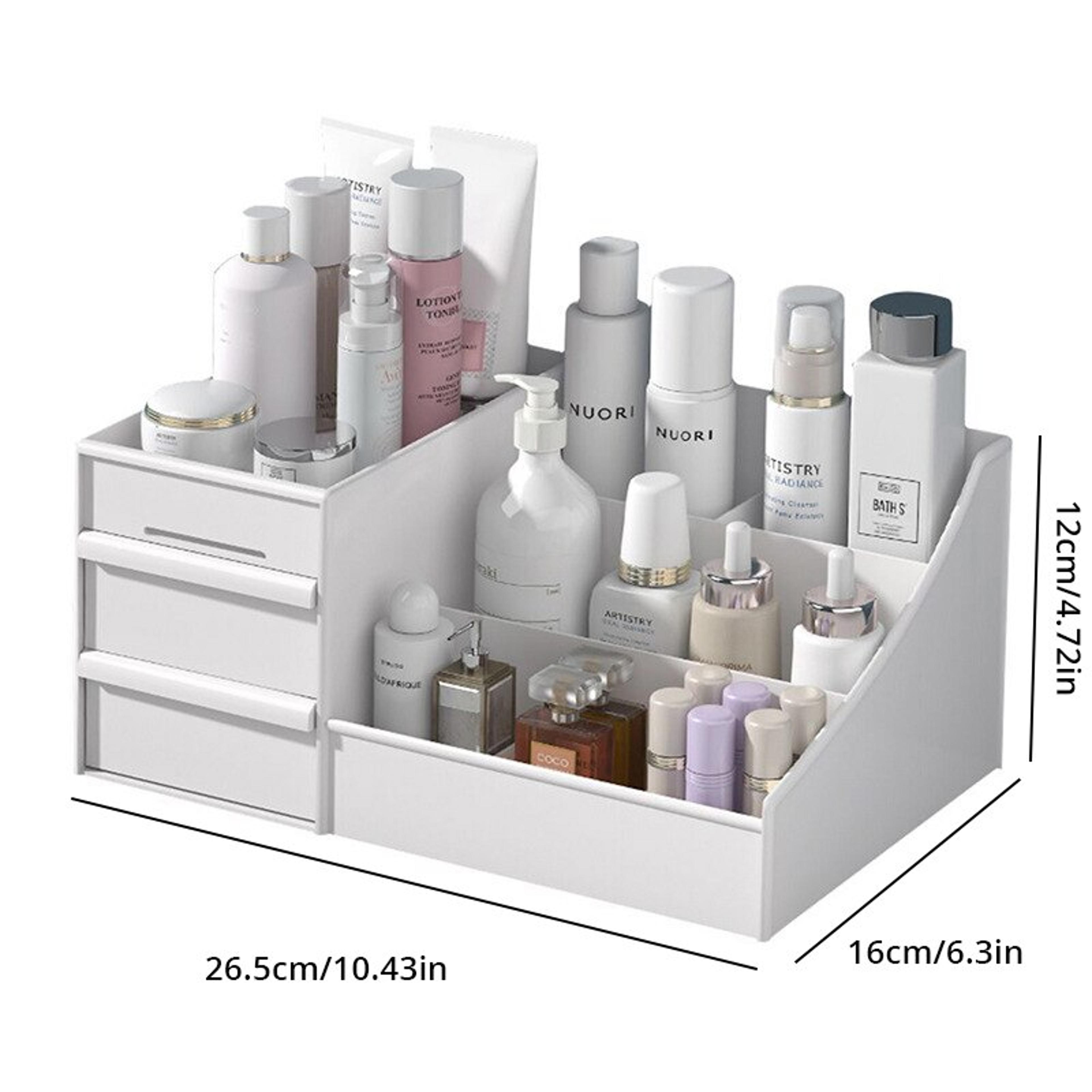 White Plastic Makeup Storage Box With 9 Compartments For Desktop Organization 7