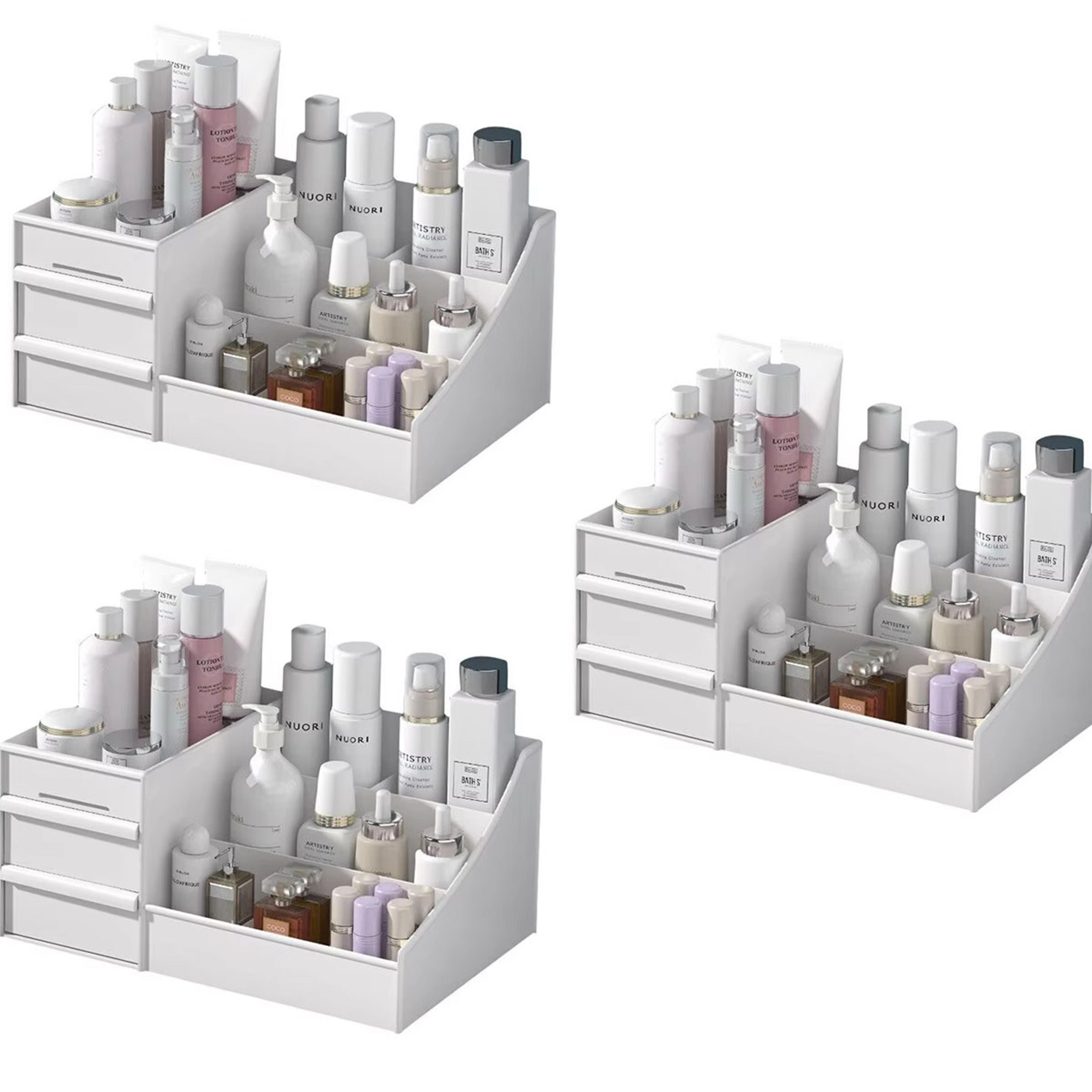 White Plastic Makeup Storage Box With 9 Compartments For Desktop Organization 0