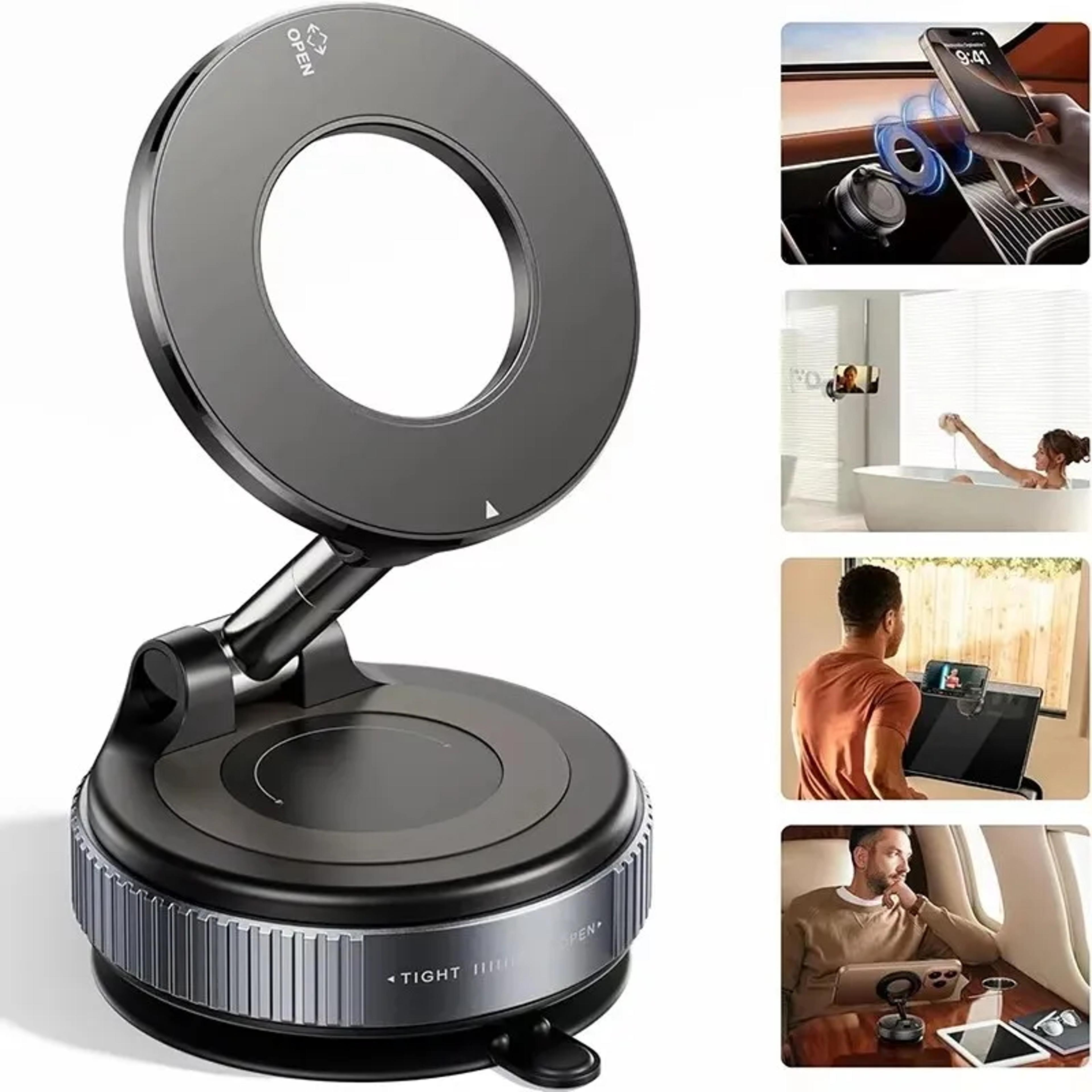 magnetic car phone holder with 360° rotation foldable suction cup mount
