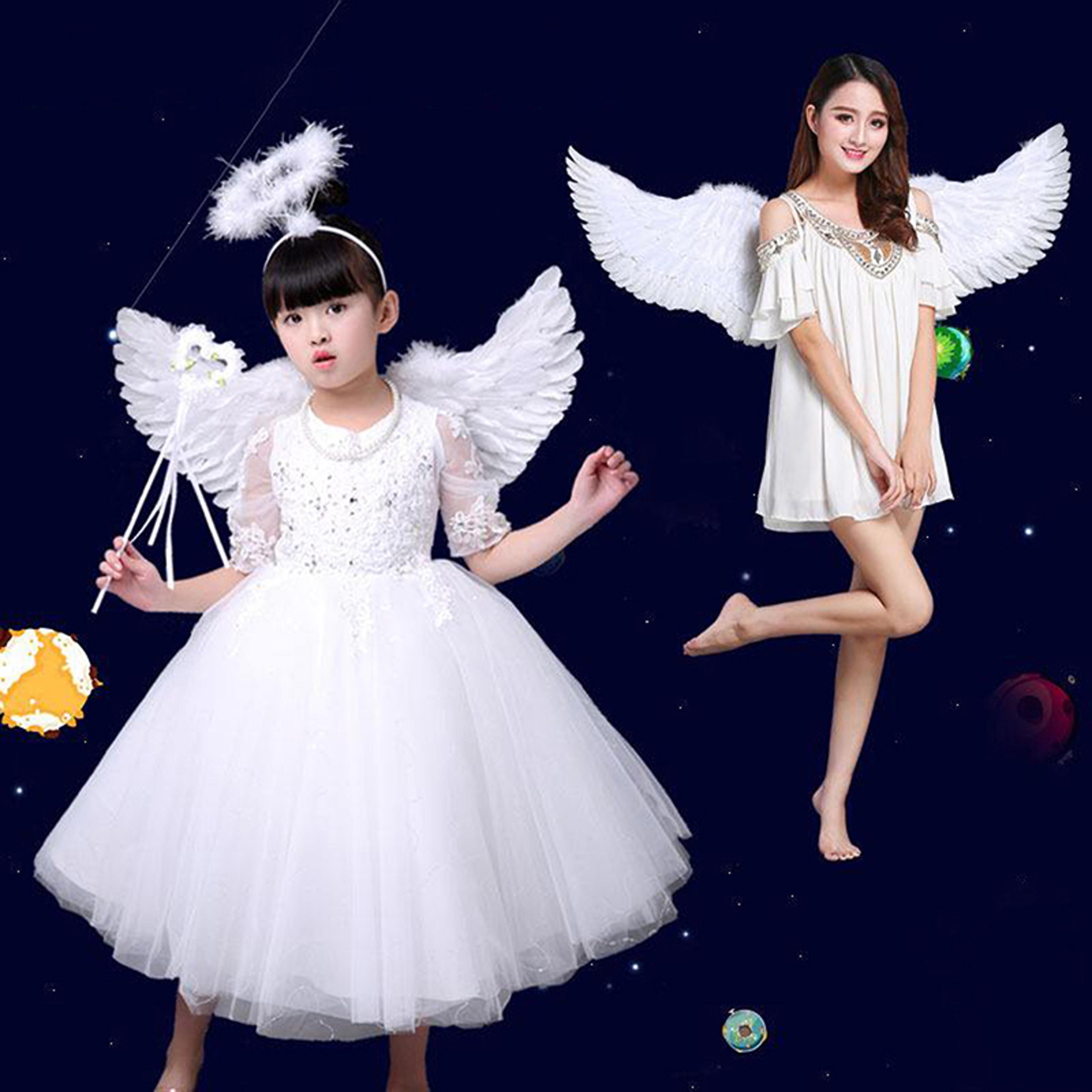 White Angel Feather Wings With Elastic Shoulder Straps For Kids And Adults 3