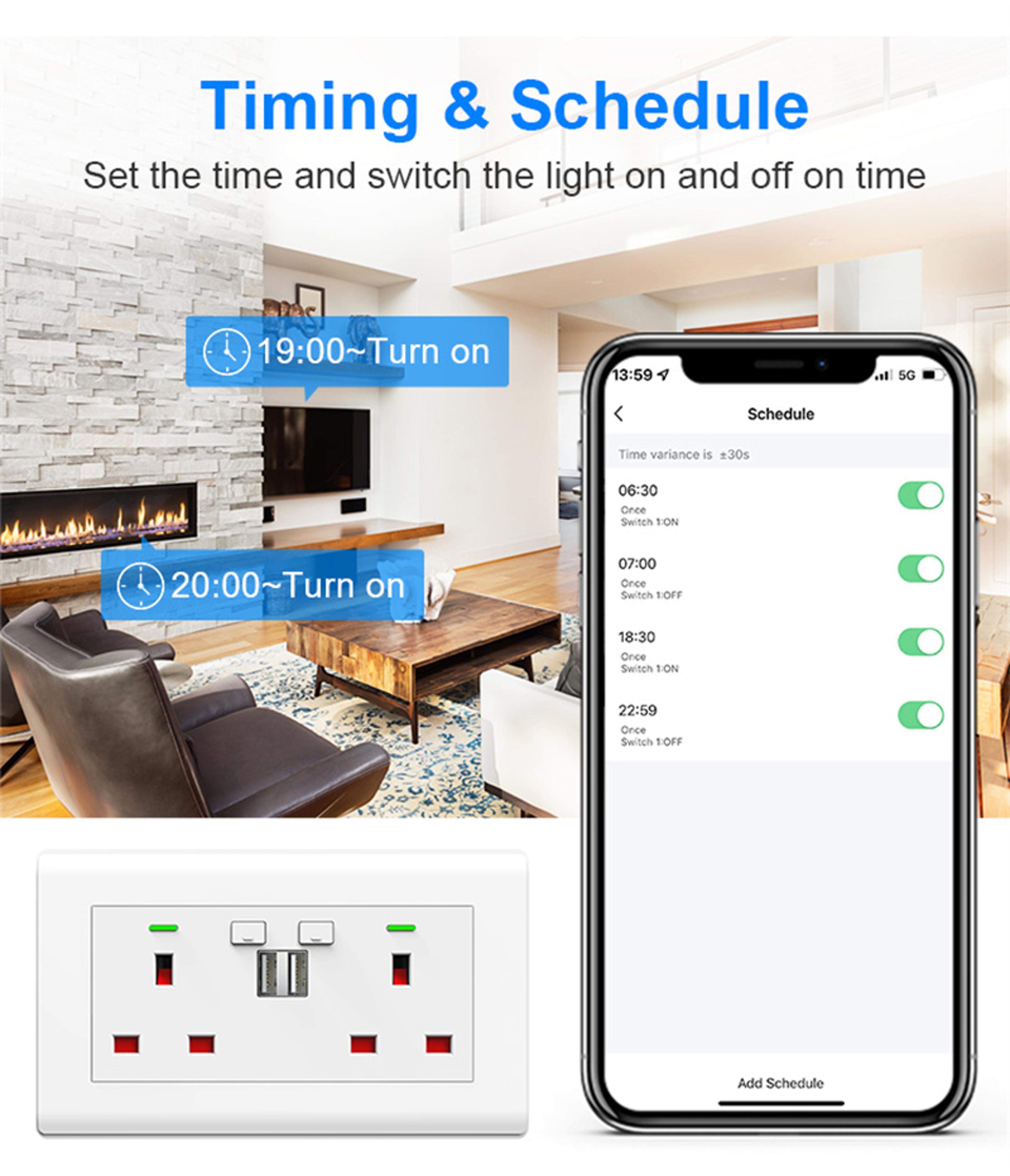 WiFi Smart Wall Socket With Dual USB Ports Voice Control And UK Plug 5