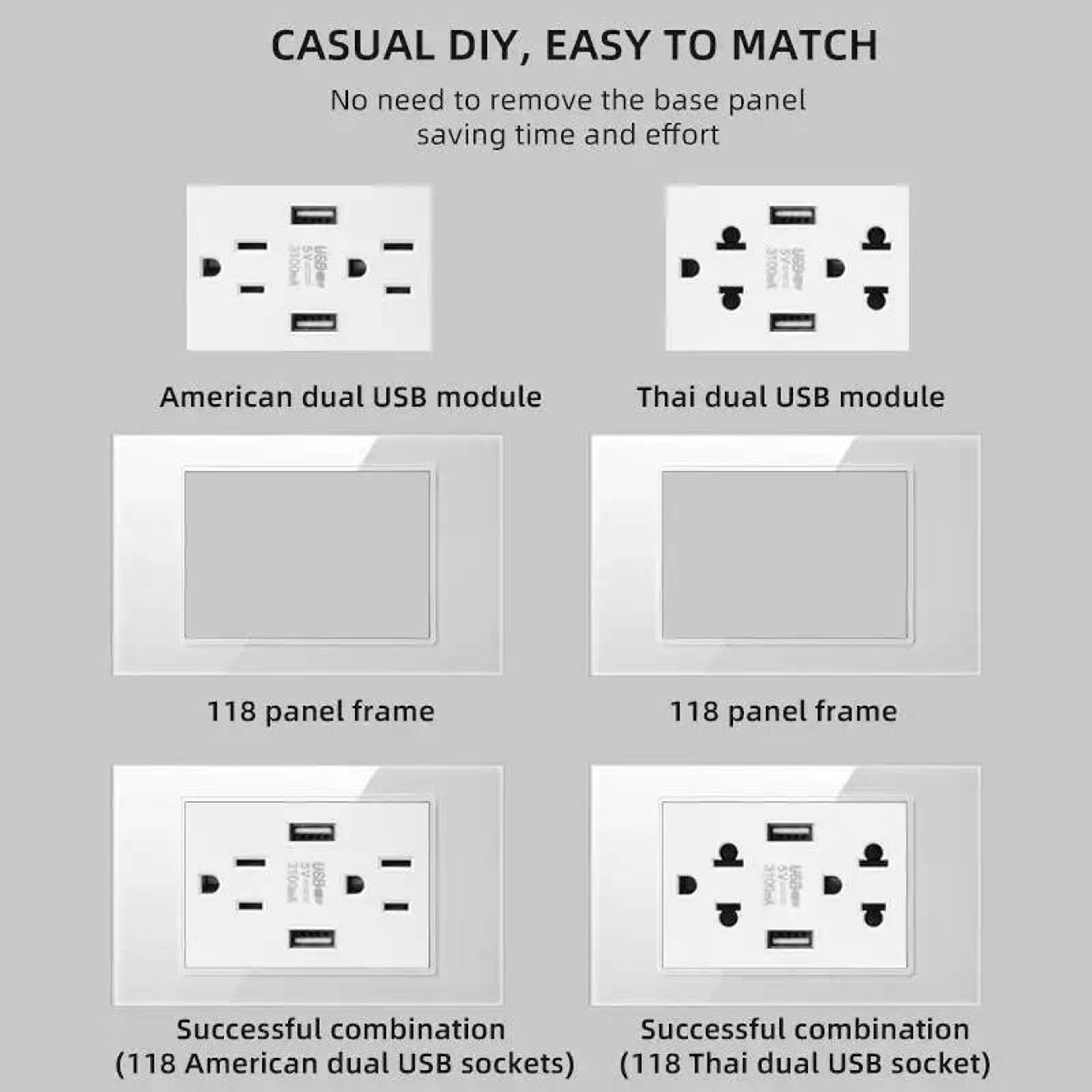 Dual USB Wall Outlet 15A Combined Socket With Standard Grounding 3