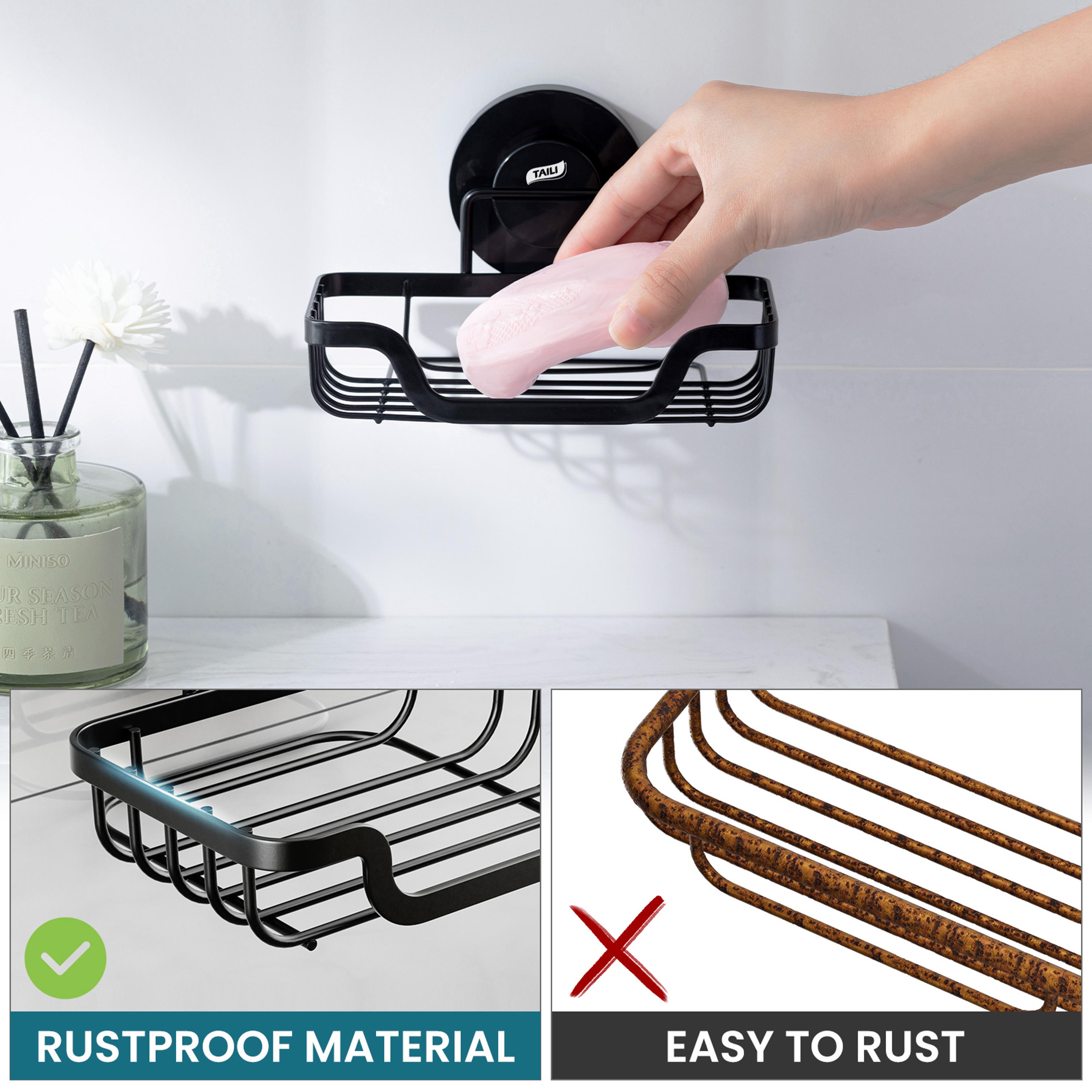 Suction Cup Soap Holder With Self Draining Metal Tray For Shower Bathroom And Kitchen 5