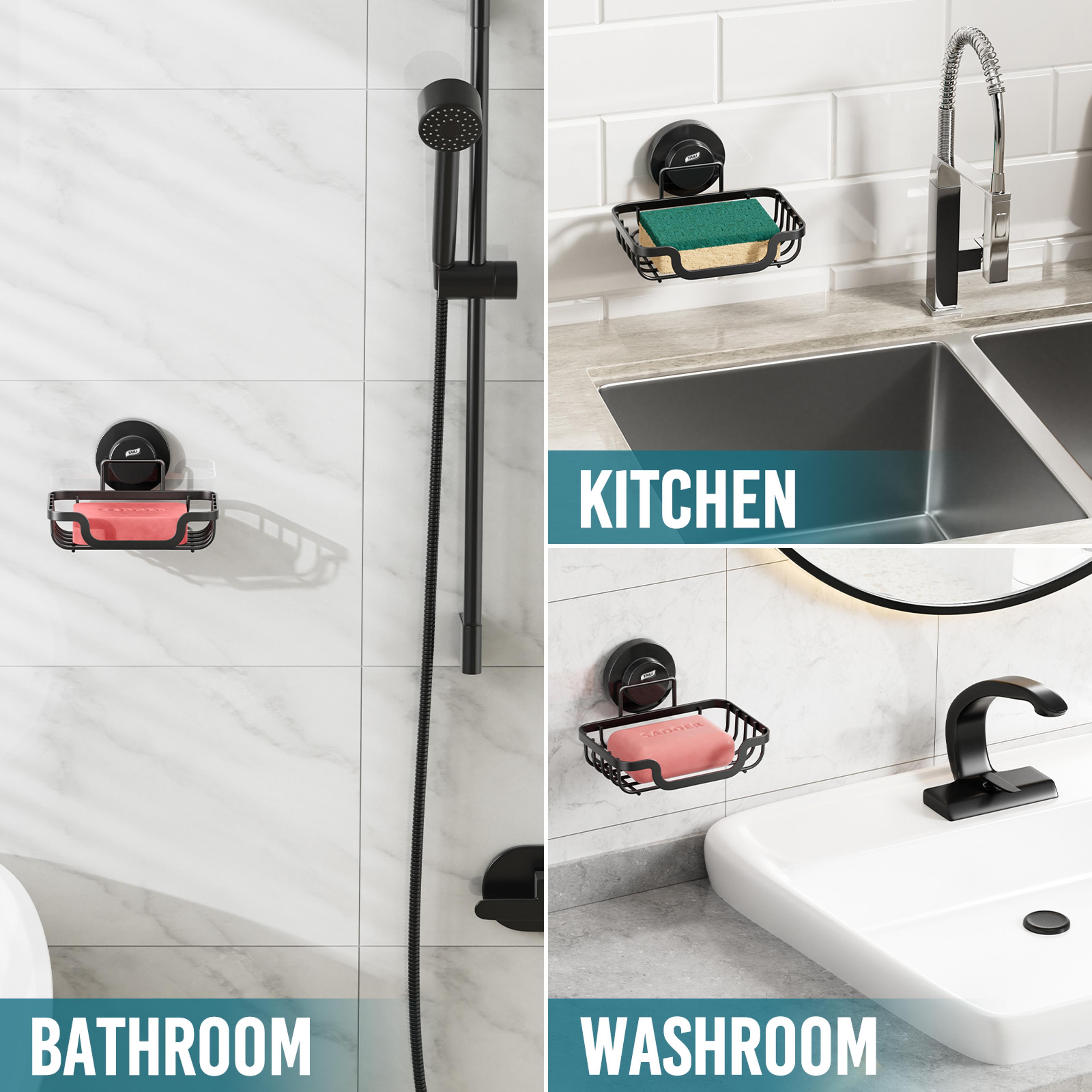 Suction Cup Soap Holder With Self Draining Metal Tray For Shower Bathroom And Kitchen 6