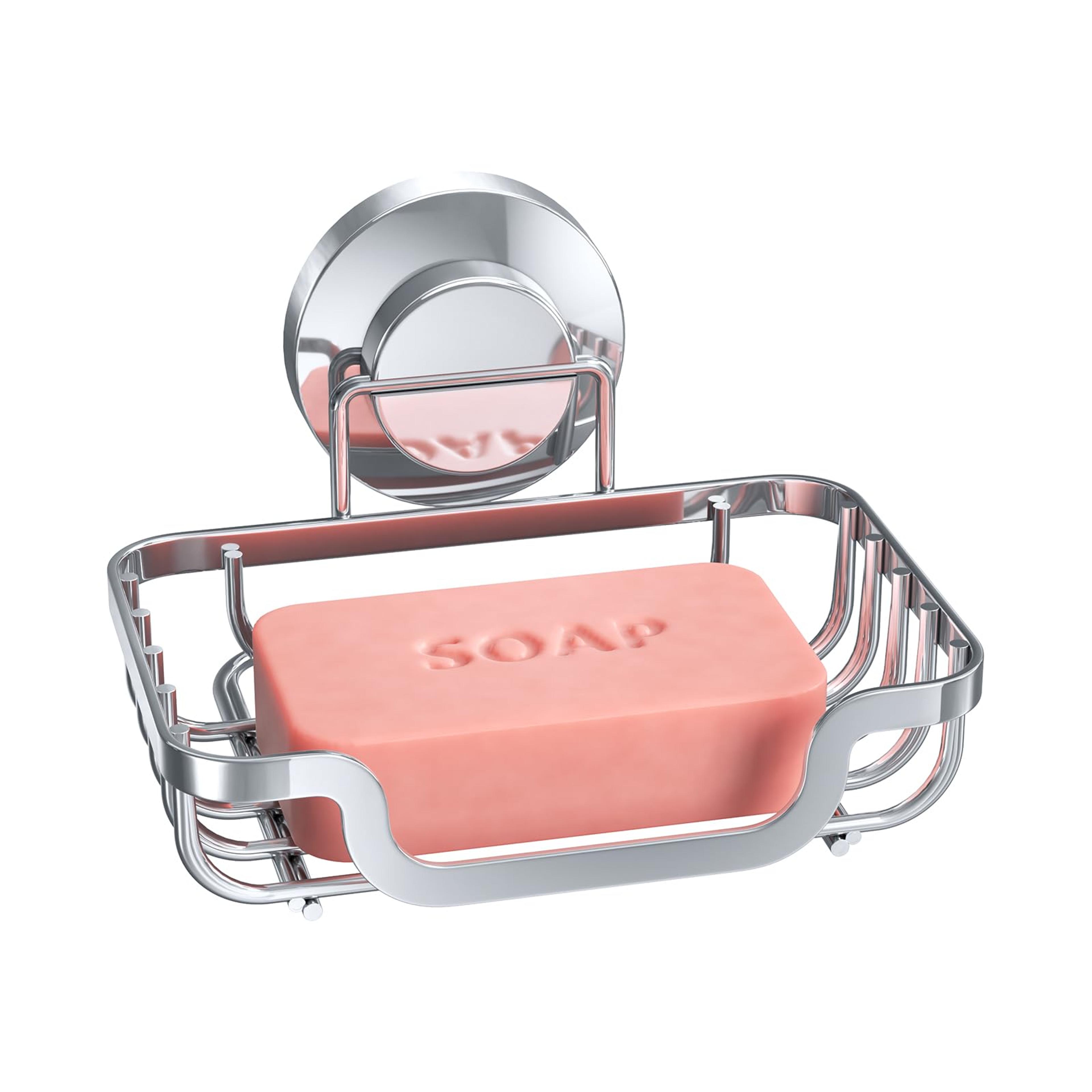 Suction Cup Soap Holder With Self Draining Metal Tray For Shower Bathroom And Kitchen 7
