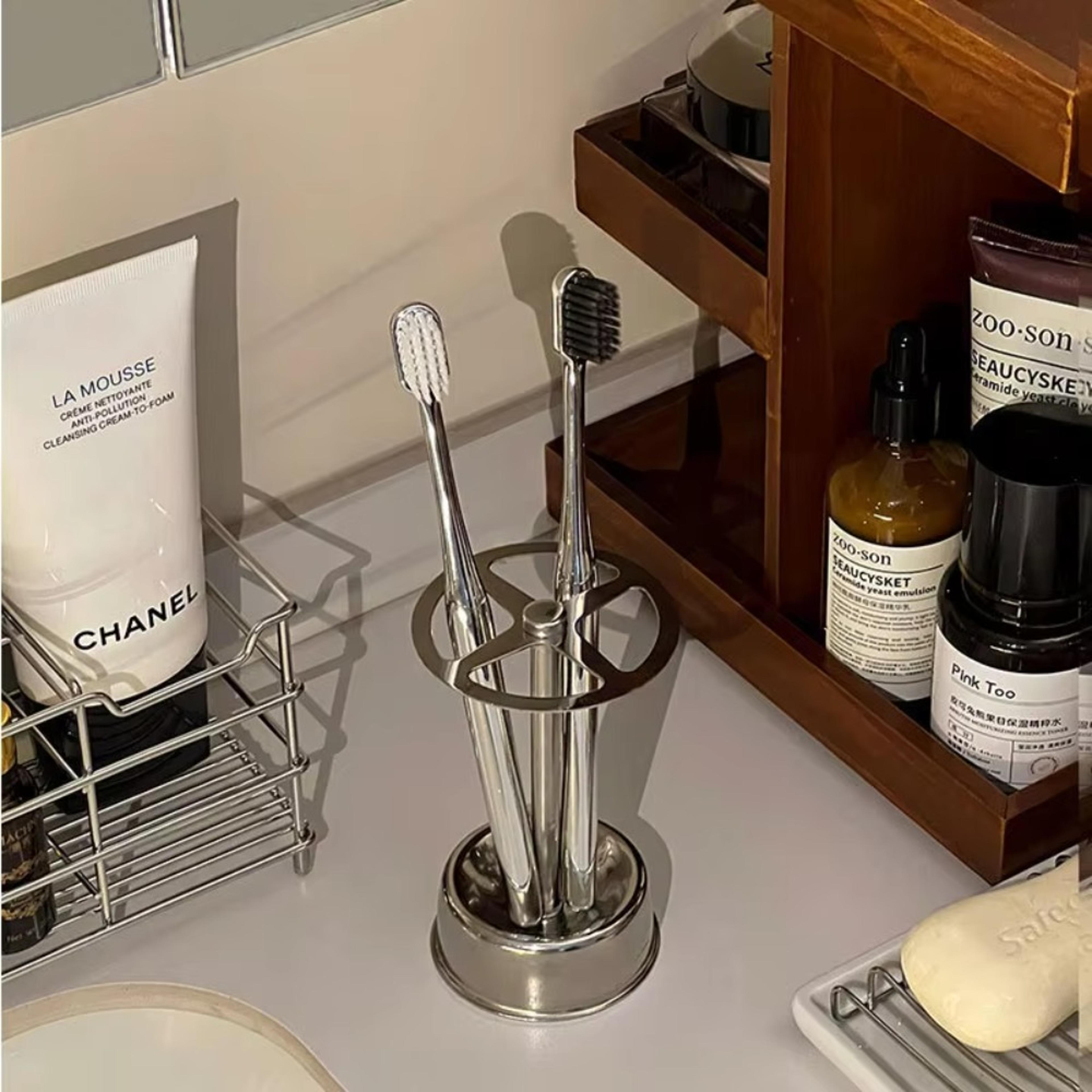 Stainless Steel Toothbrush Holder And Bathroom Organizer For Toothpaste Makeup Brushes And Statione 2