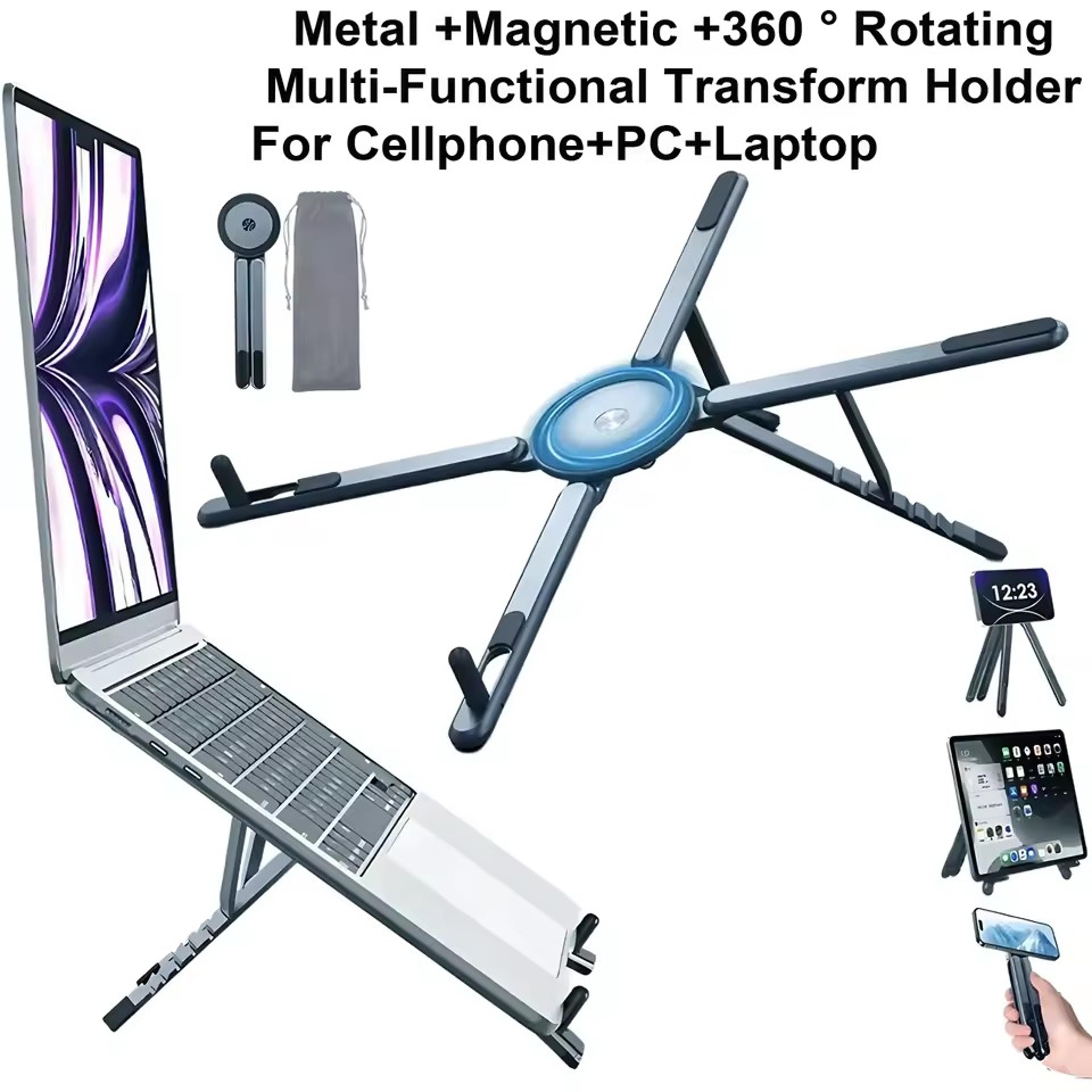 Portable Magnetic Phone Holder 3in1 Foldable Selfie Stick Tripod Stand 2