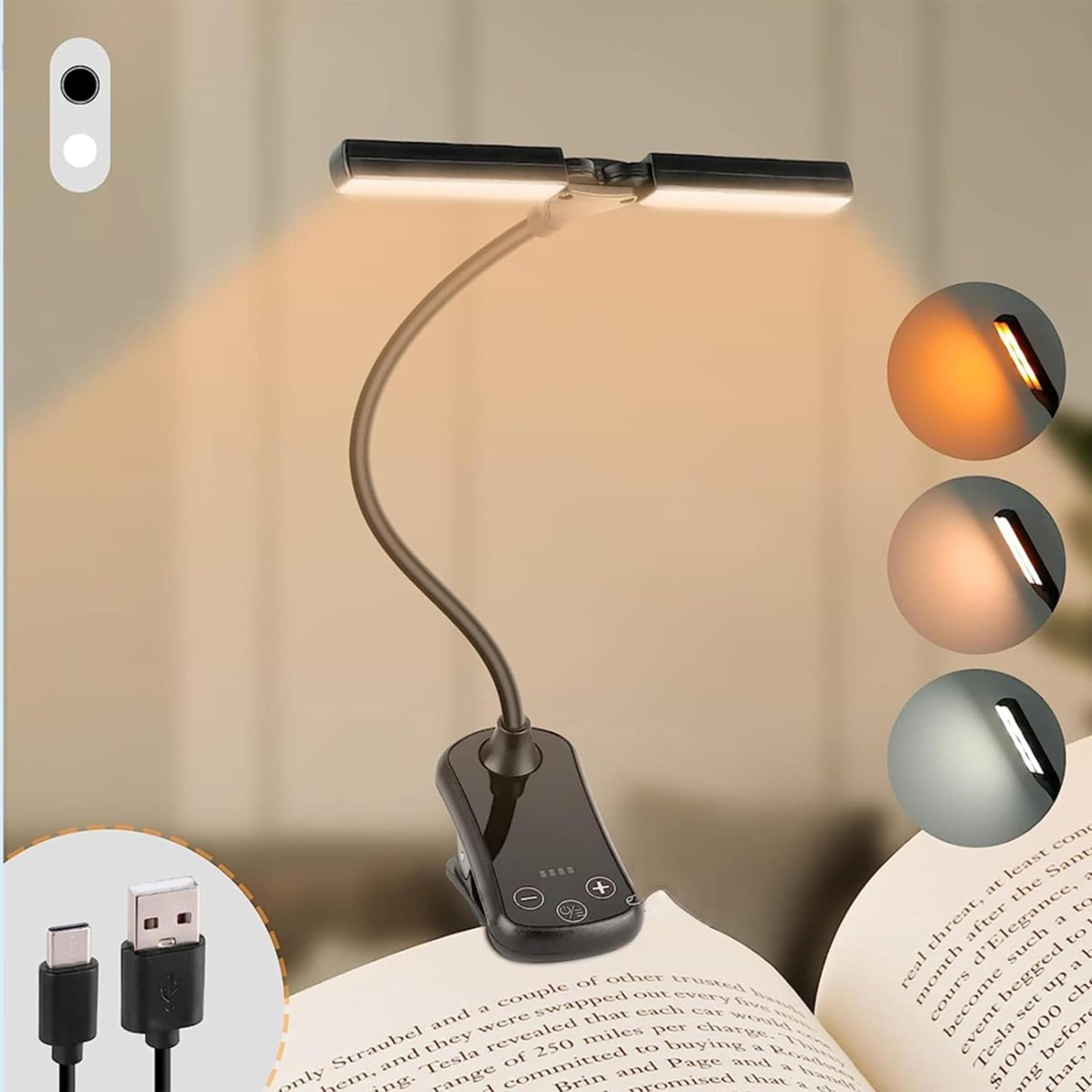 Dual Head Clip On Reading Light With 14 LEDs 3 Colors 8 Brightness Levels USB Rechargeable 1