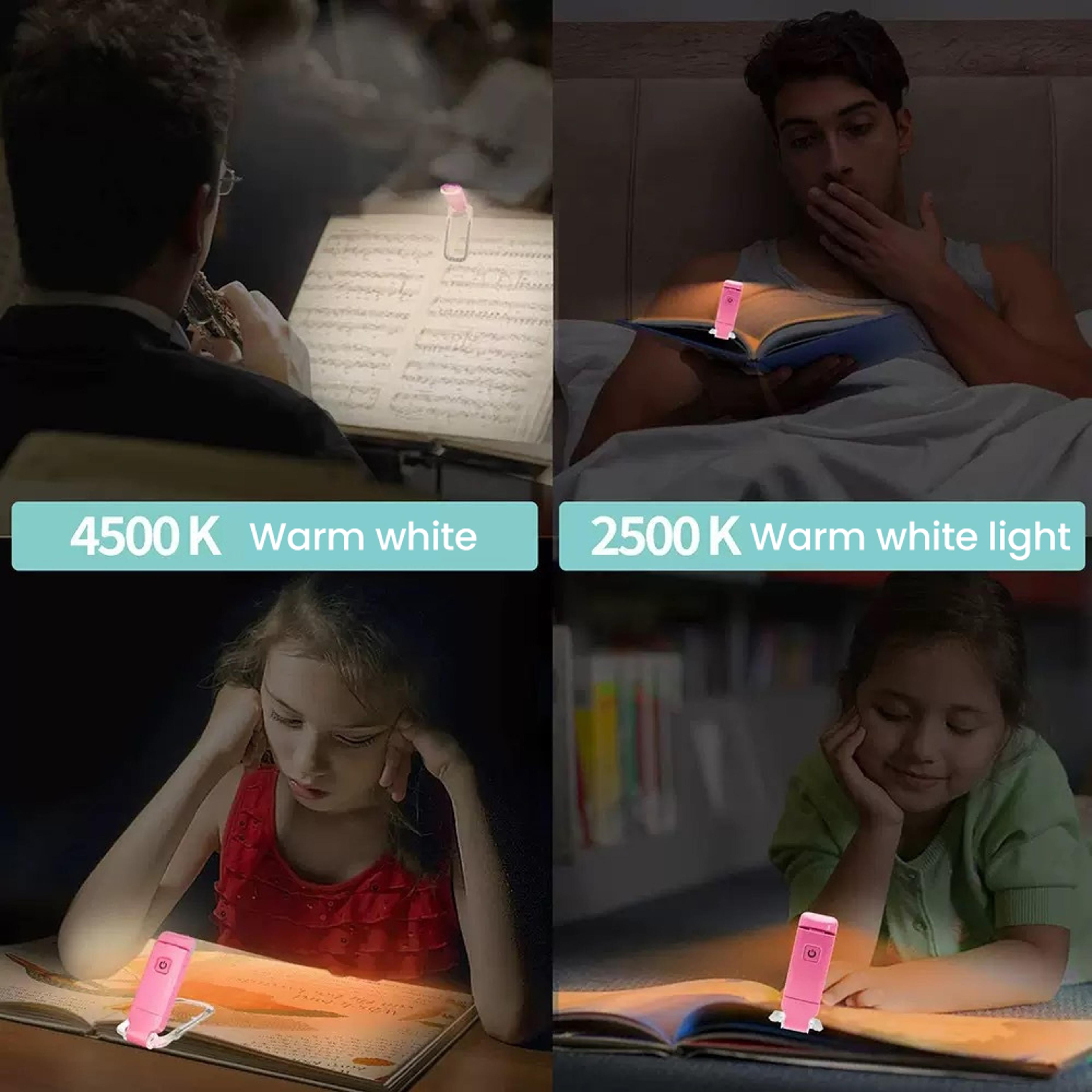 Portable Rechargeable LED Clip On Book Light With 3 Color Dimmable Lighting 2