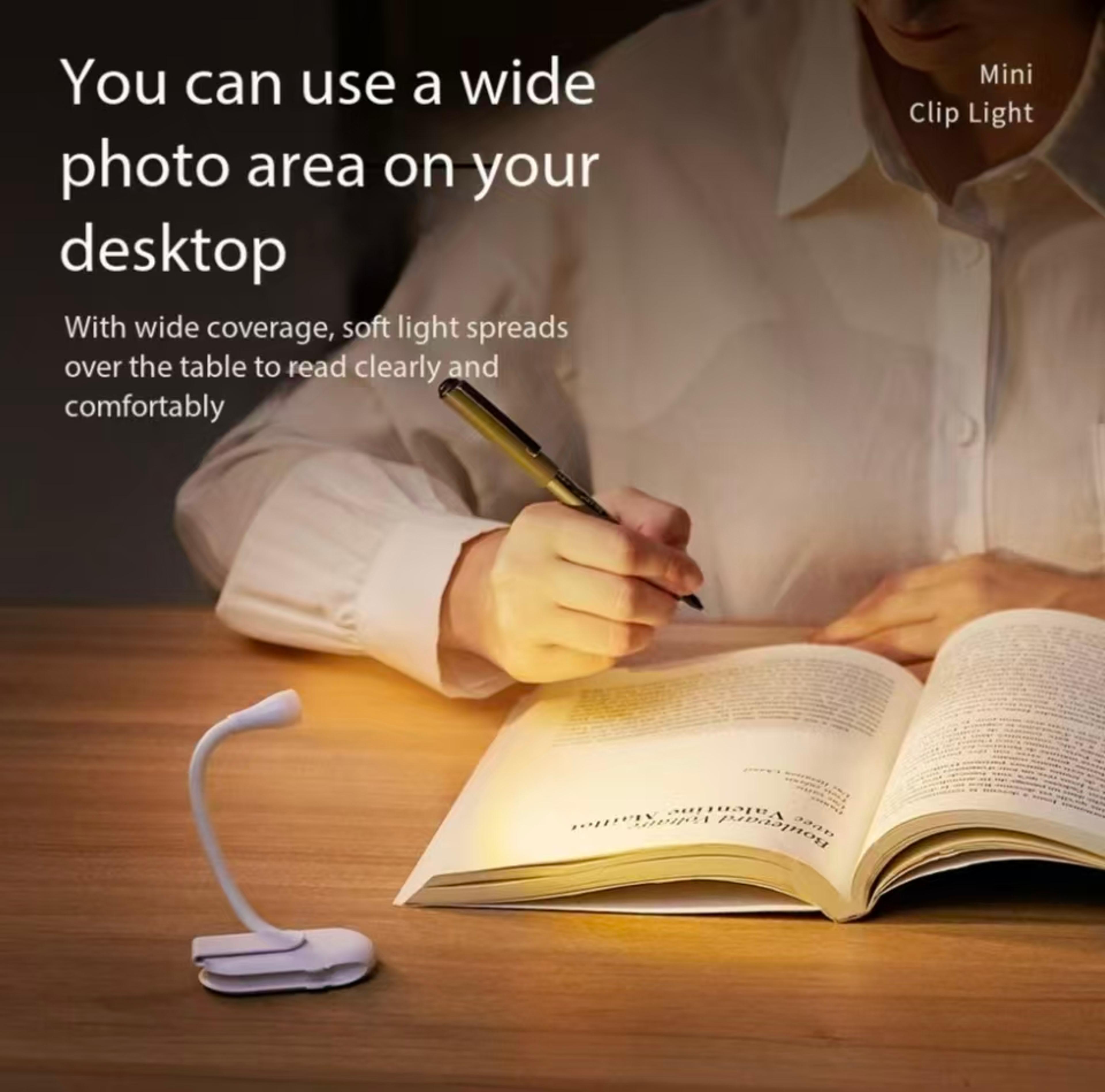 Mini LED Book Light With Adjustable Clip Stepless Dimming And 3 Light Colors 4