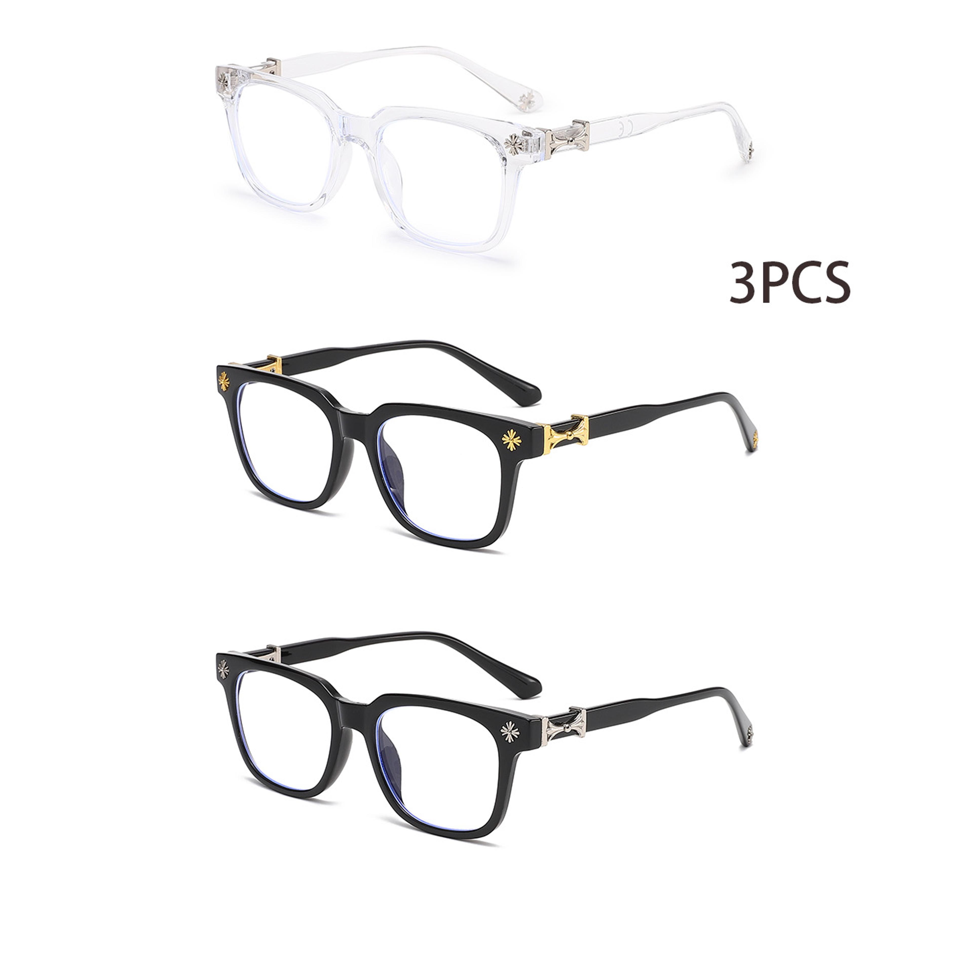 3 Piece Square Blue Light Glasses Set With Black And Transparent Plastic Frames 11