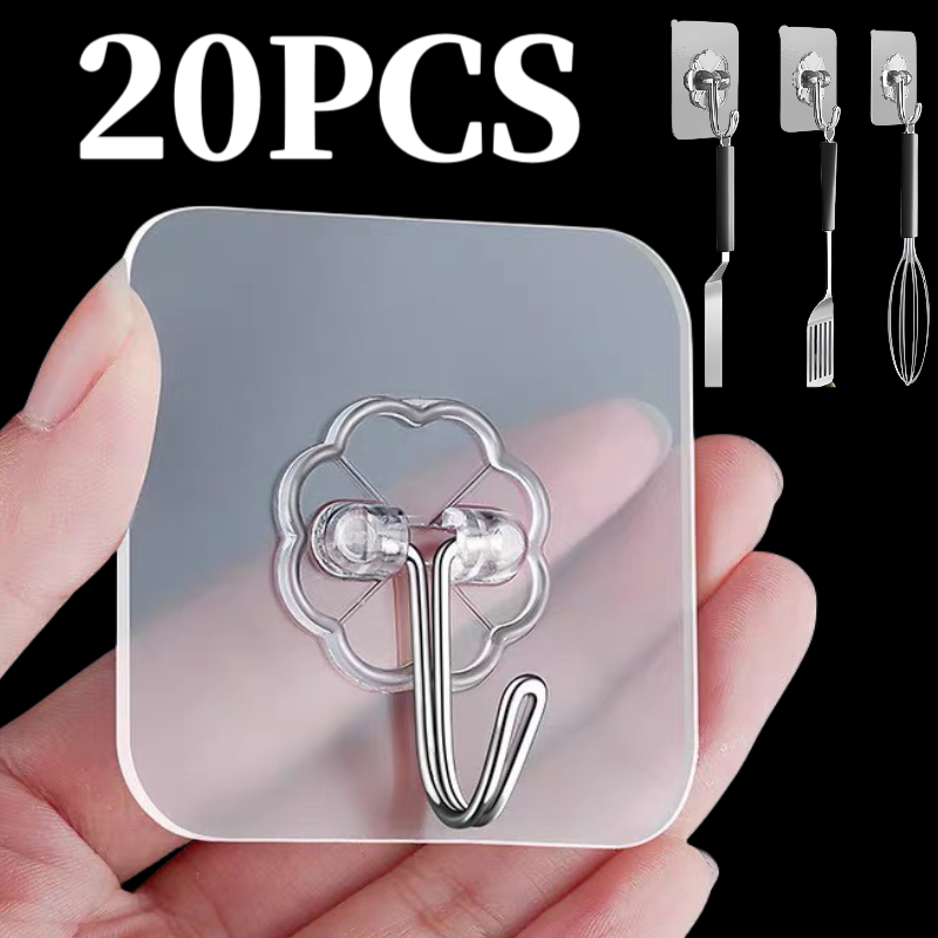 Strong Self Adhesive Transparent Wall Hooks With Stainless Steel Hook Core 1