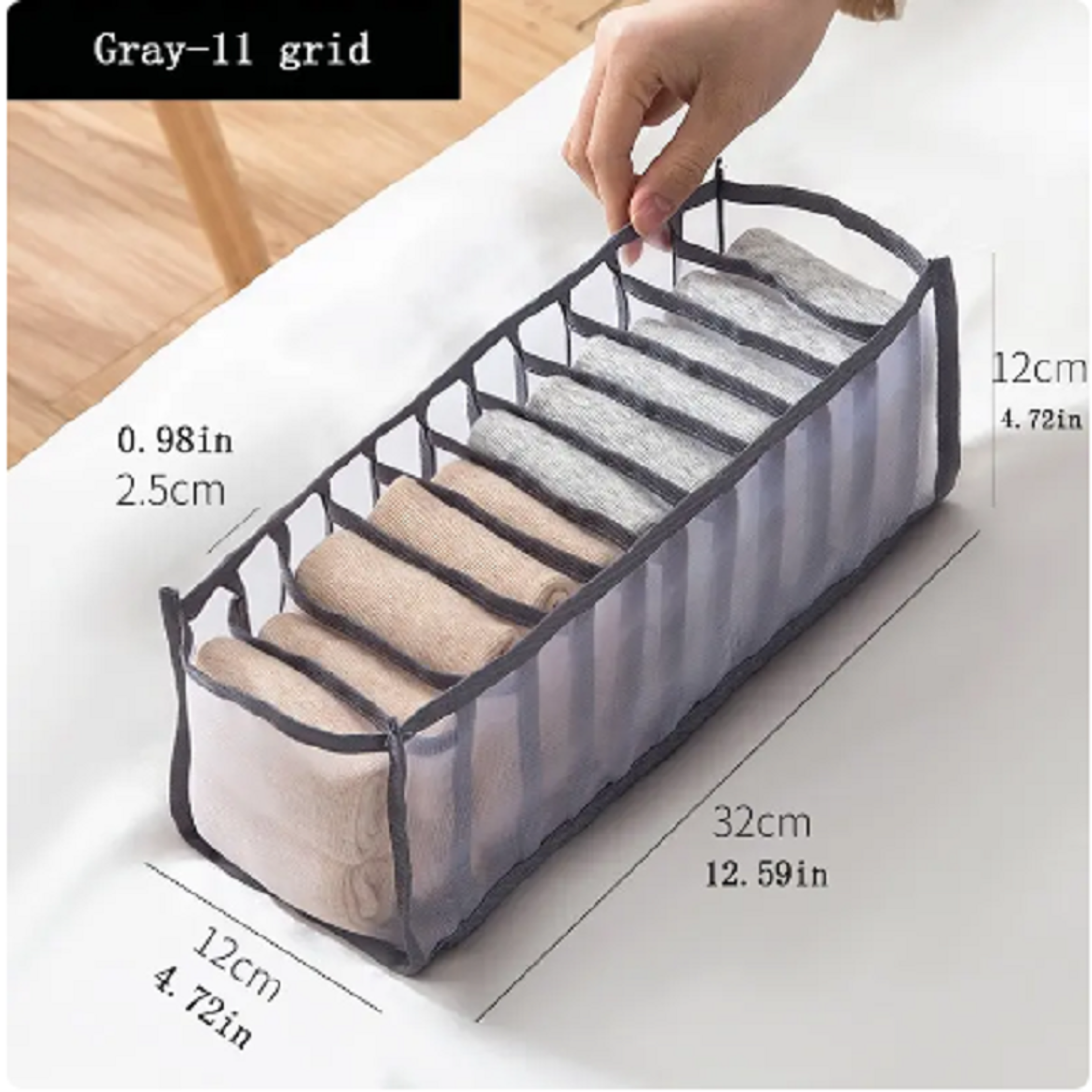 11 Compartment Collapsible Underwear Organizer With Breathable Nylon Mesh 2