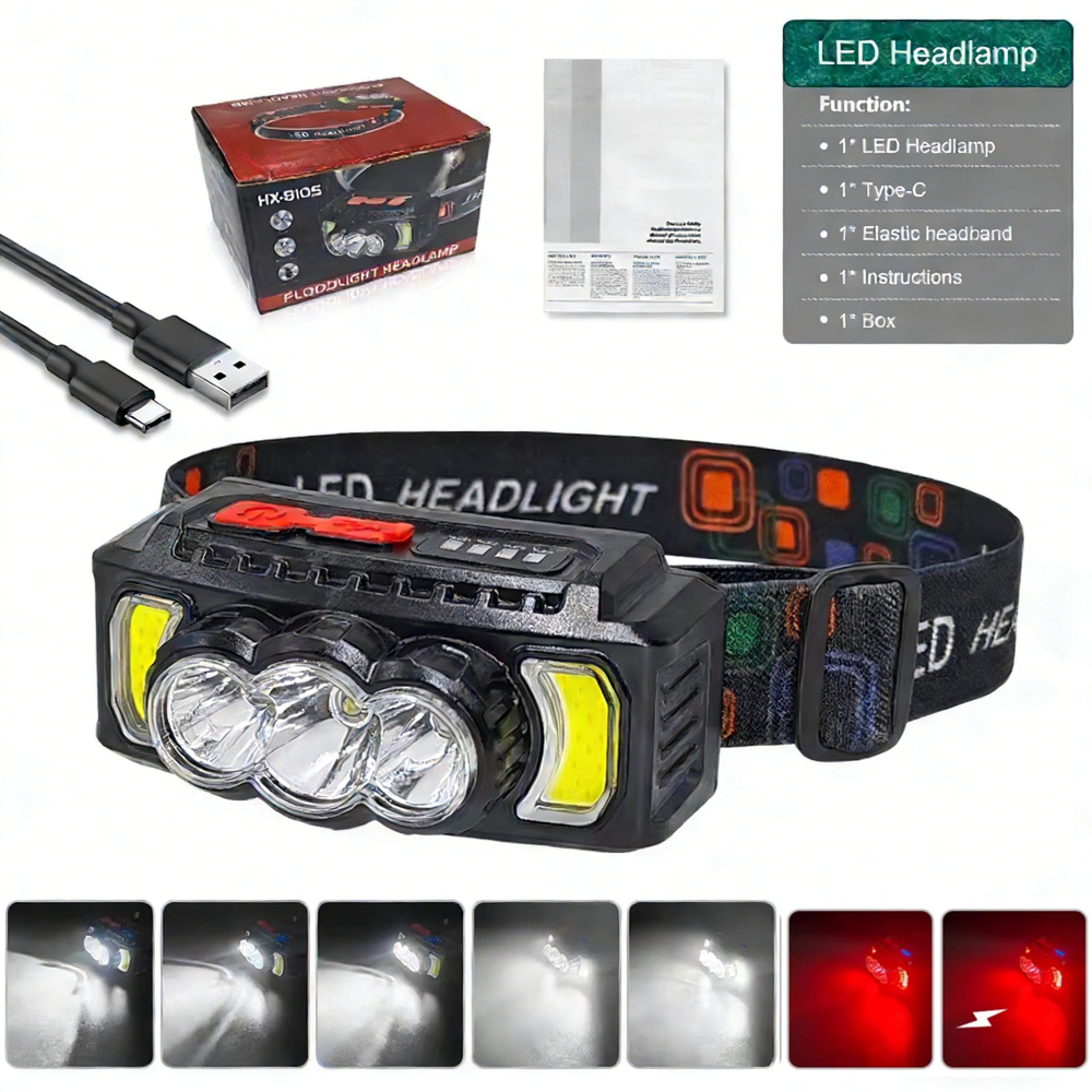Rechargeable LED Headlamp With Motion Sensor 7 Lighting Modes And 180 Degree Adjustable Beam 10