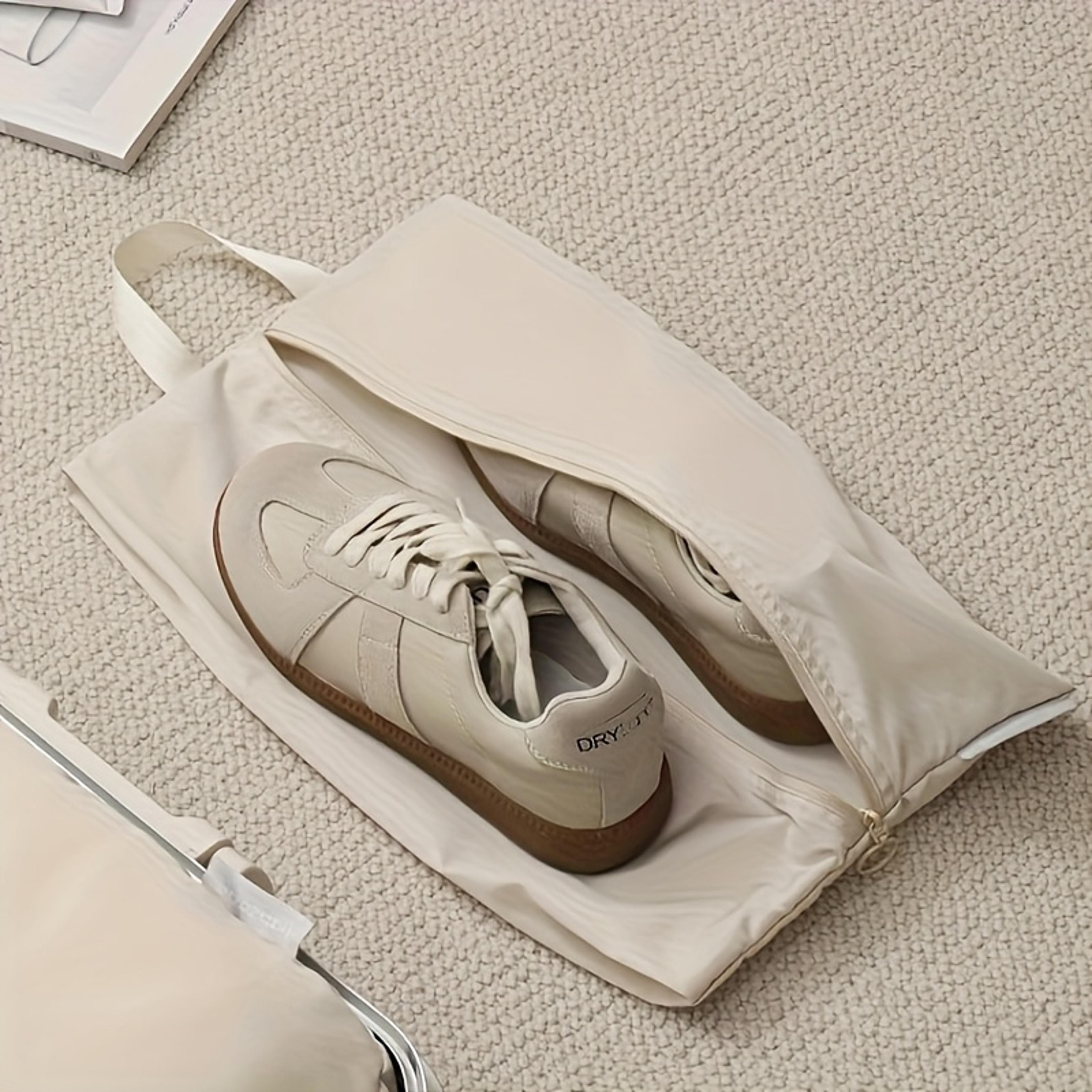 Beige Drawstring Shoe Bag Reusable Fabric Travel Storage Pouch 2