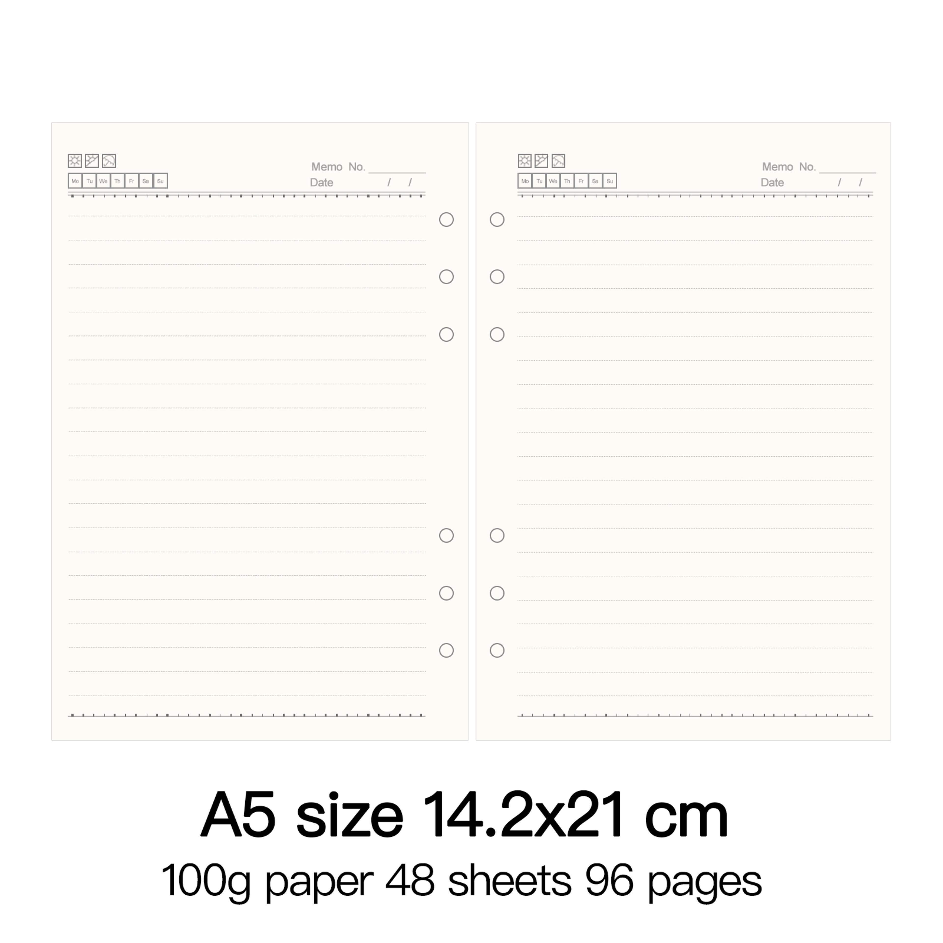 Ring Binder Notebook Refill Paper 100g 48 Sheets A5 A6 A7 A8 Personal PW 12