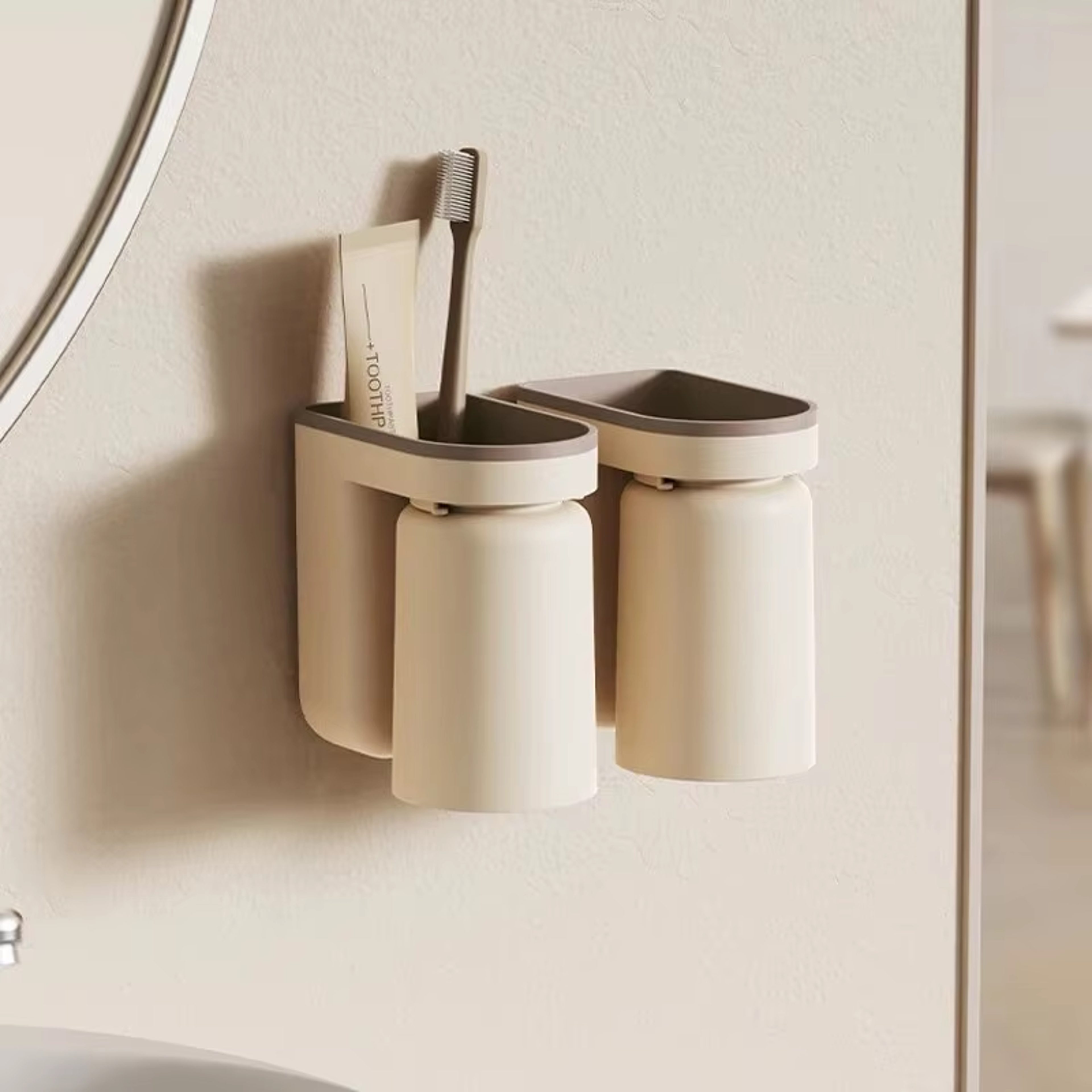 Wall Mounted Toothbrush Holder ABS Bathroom Organizer With Mouthwash Cup Storage For Couples 9