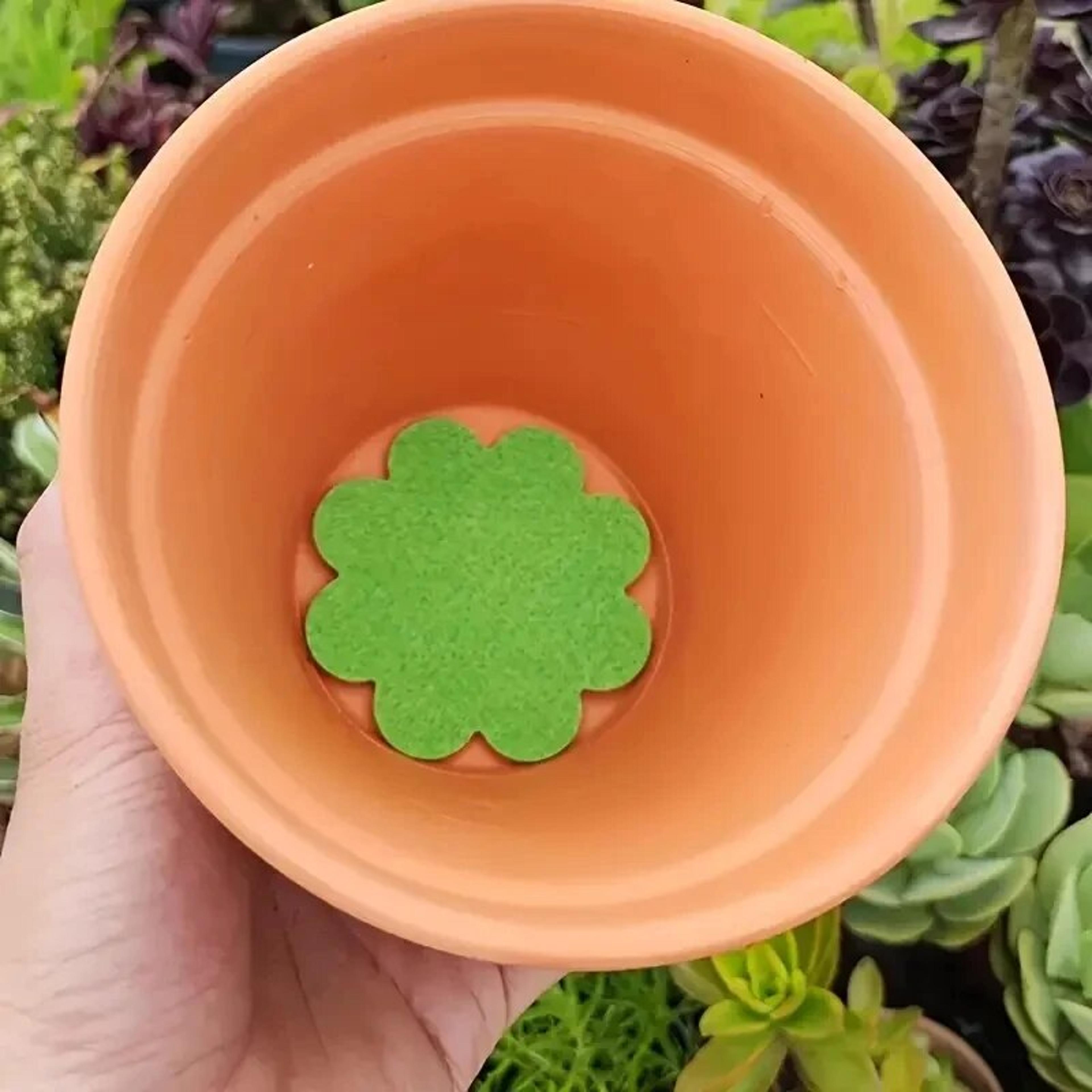 50 Pack Plant Pot Drainage Hole Pads 2 Inch Green NonWoven Fabric Flower Shaped Mats 3