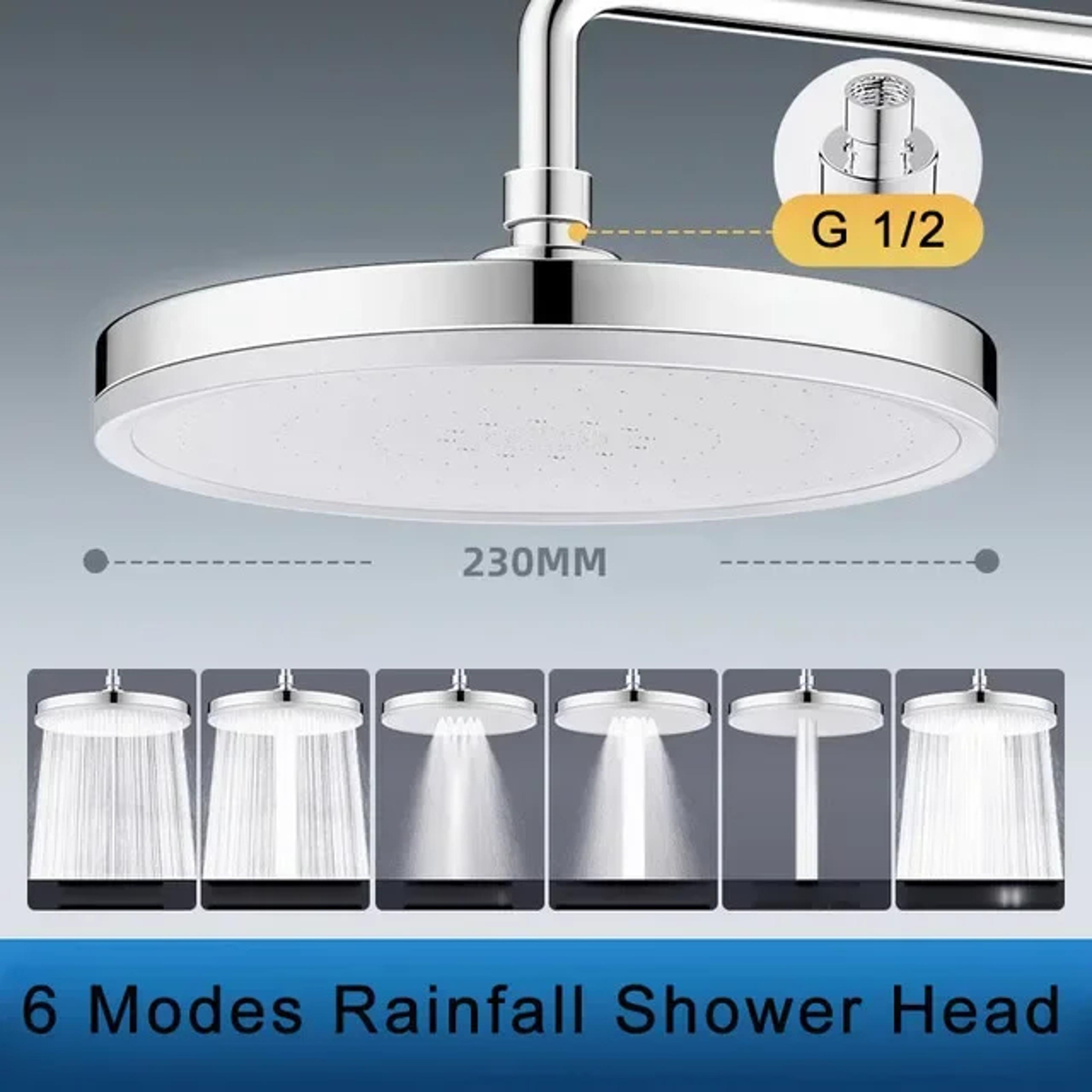 91 Inch High Pressure Rainfall Shower Head With 6 Spray Modes And 360 Degree Rotation 8