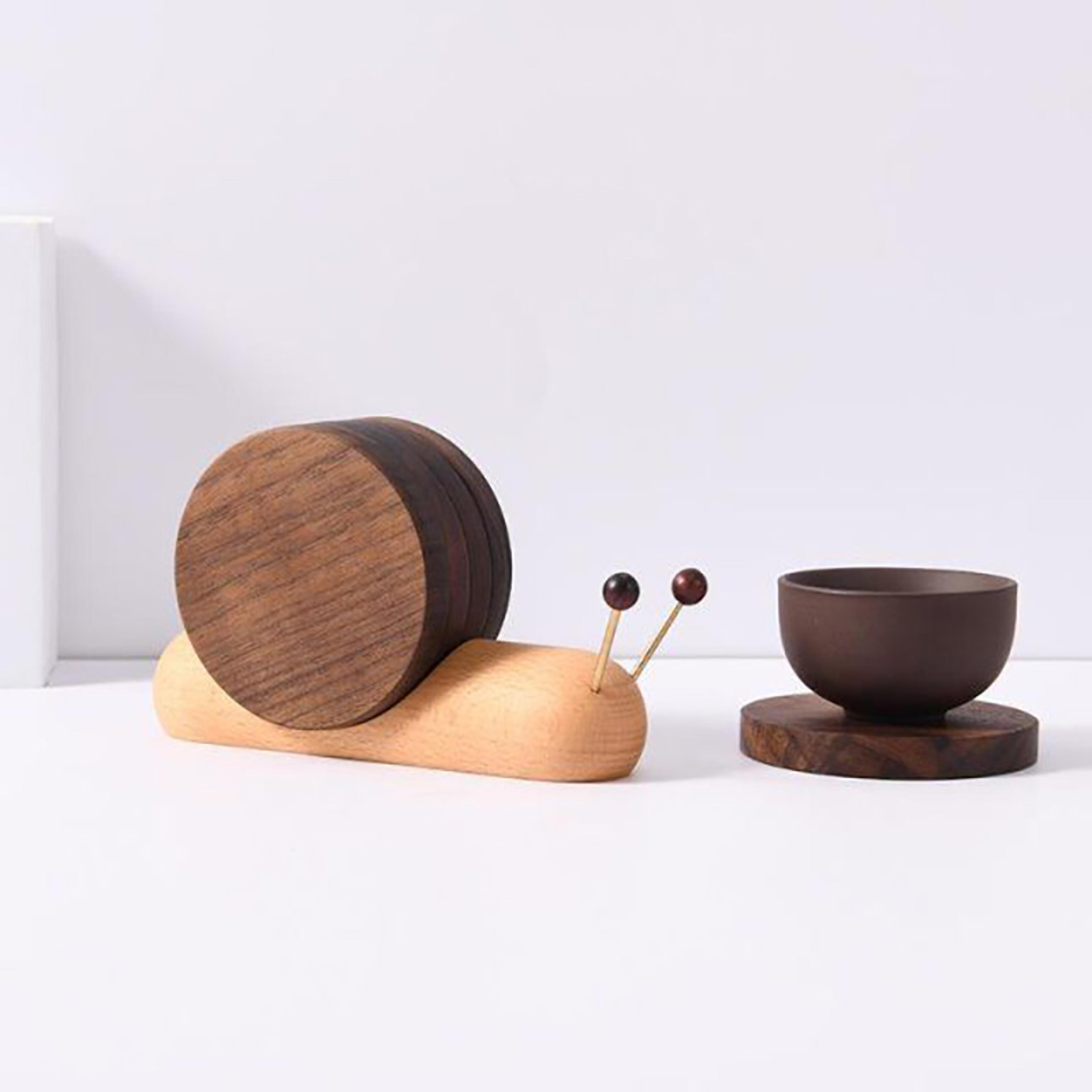 Black Walnut Wooden Snail Coaster Round Decorative Tea And Coffee Cup Mat 4