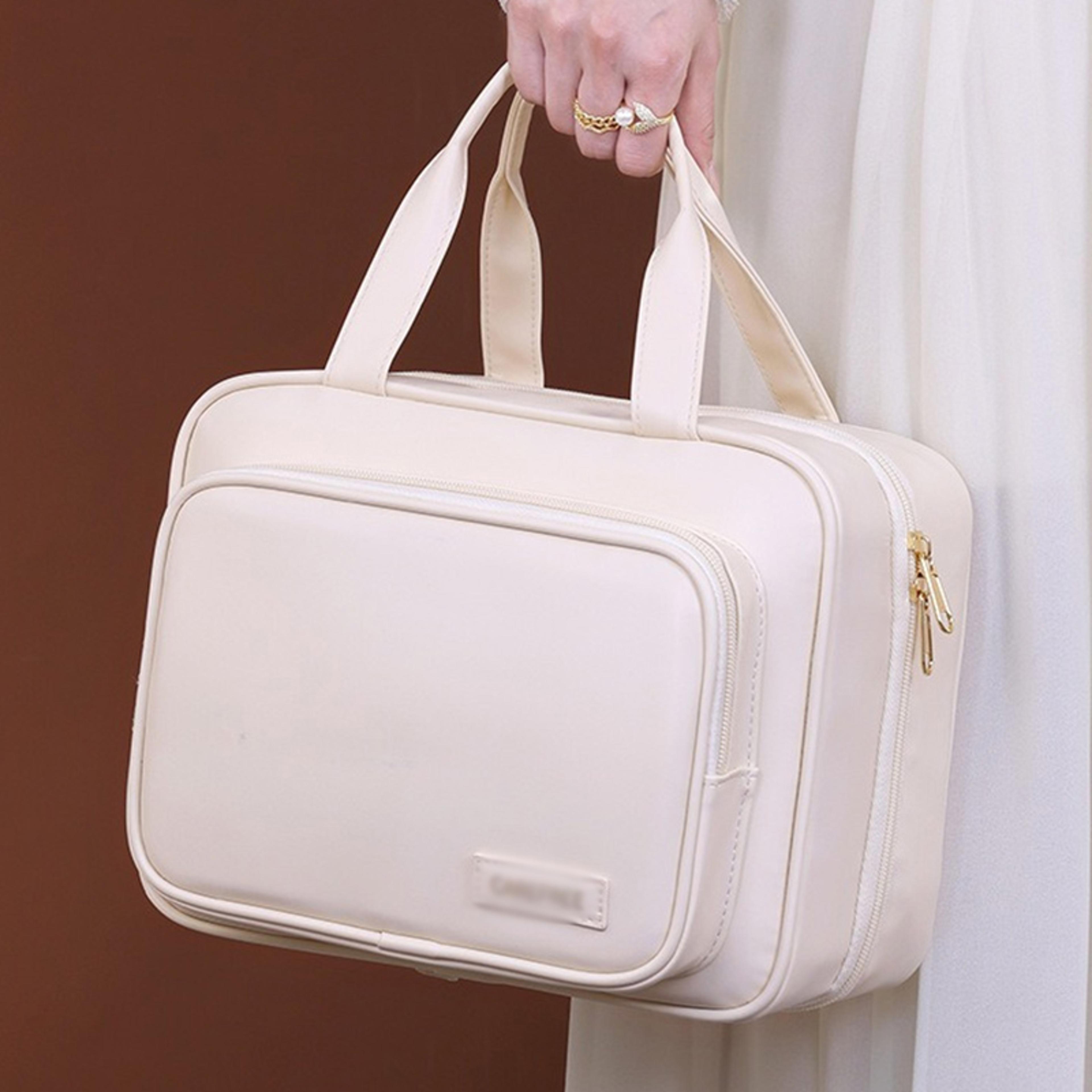 Large Capacity Hanging Makeup Bag With PU Leather Foldable Travel Cosmetic Organizer 4