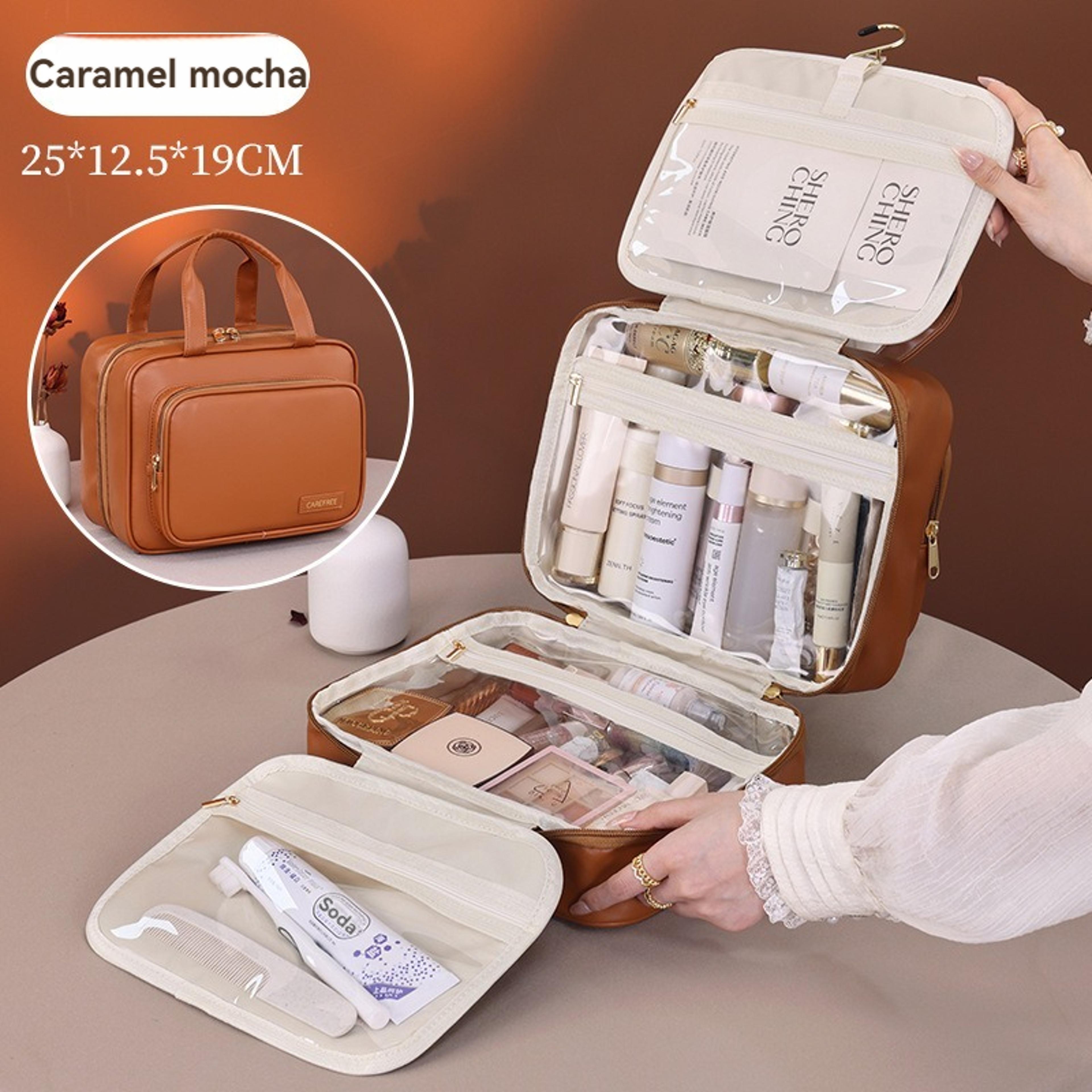 Large Capacity Hanging Makeup Bag With PU Leather Foldable Travel Cosmetic Organizer 7