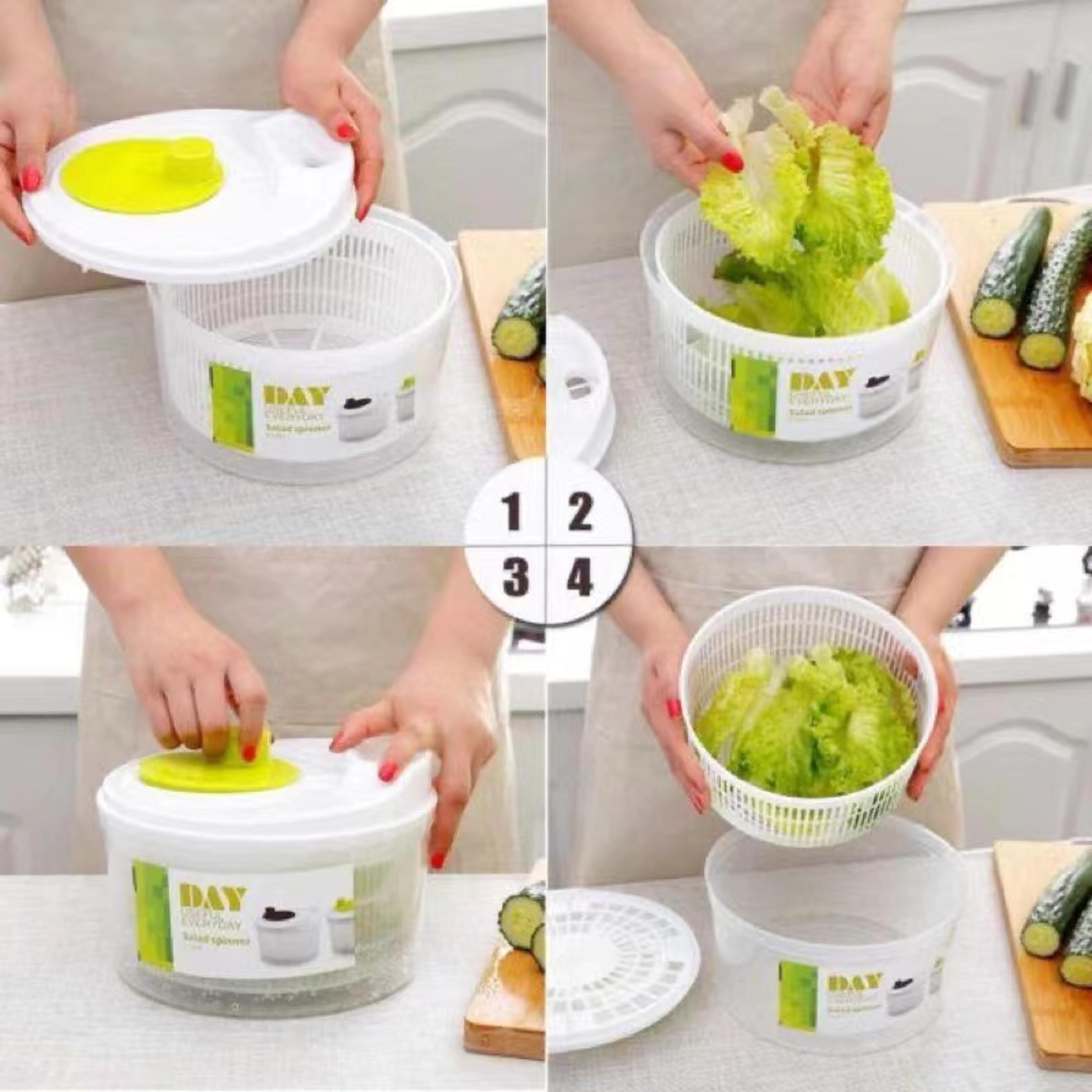 Manual Salad Spinner  HandCrank Vegetable Dryer With DoubleLayer Draining Bowl 3