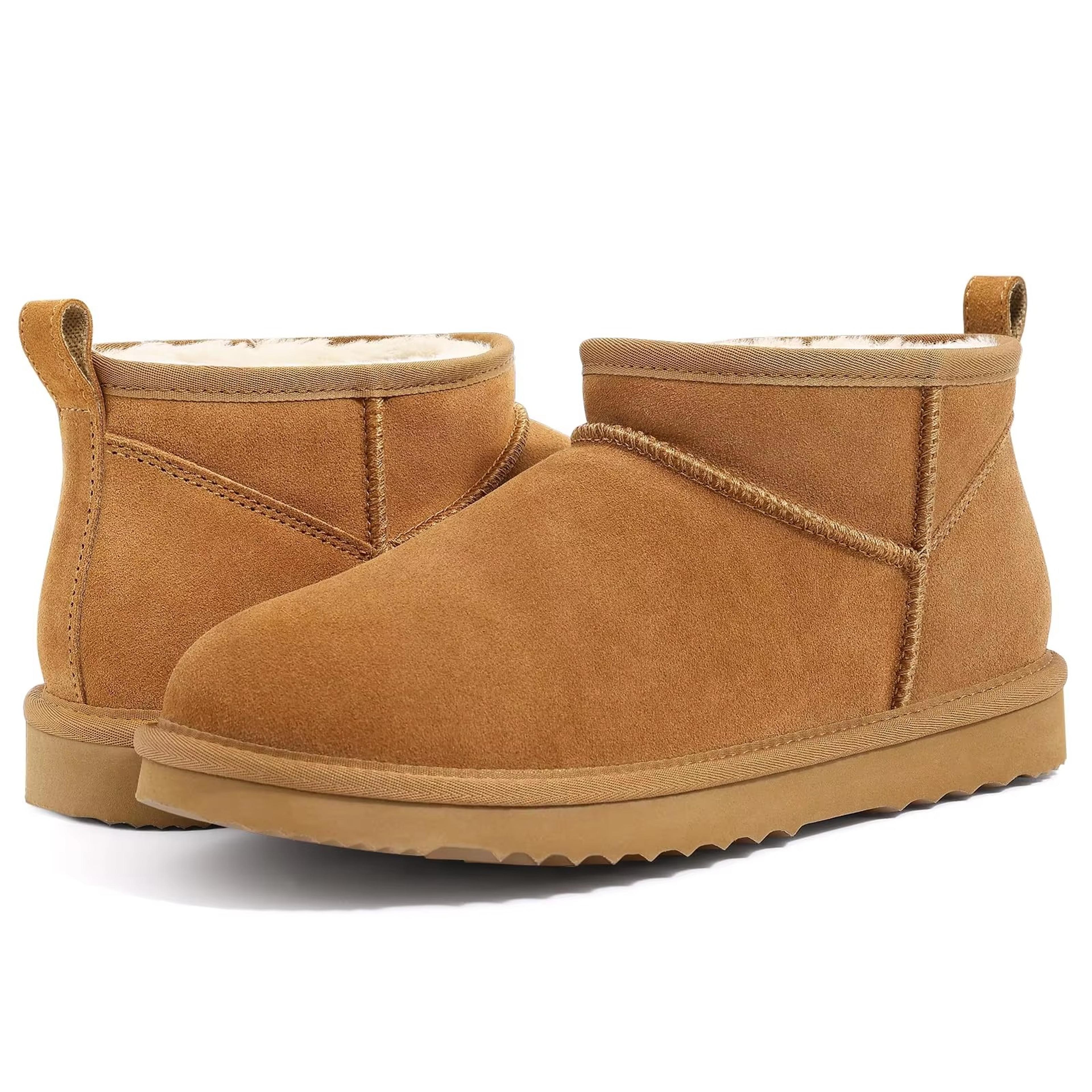 women's suede mini snow boots – waterproof plush-lined slip-on winter ankle boots