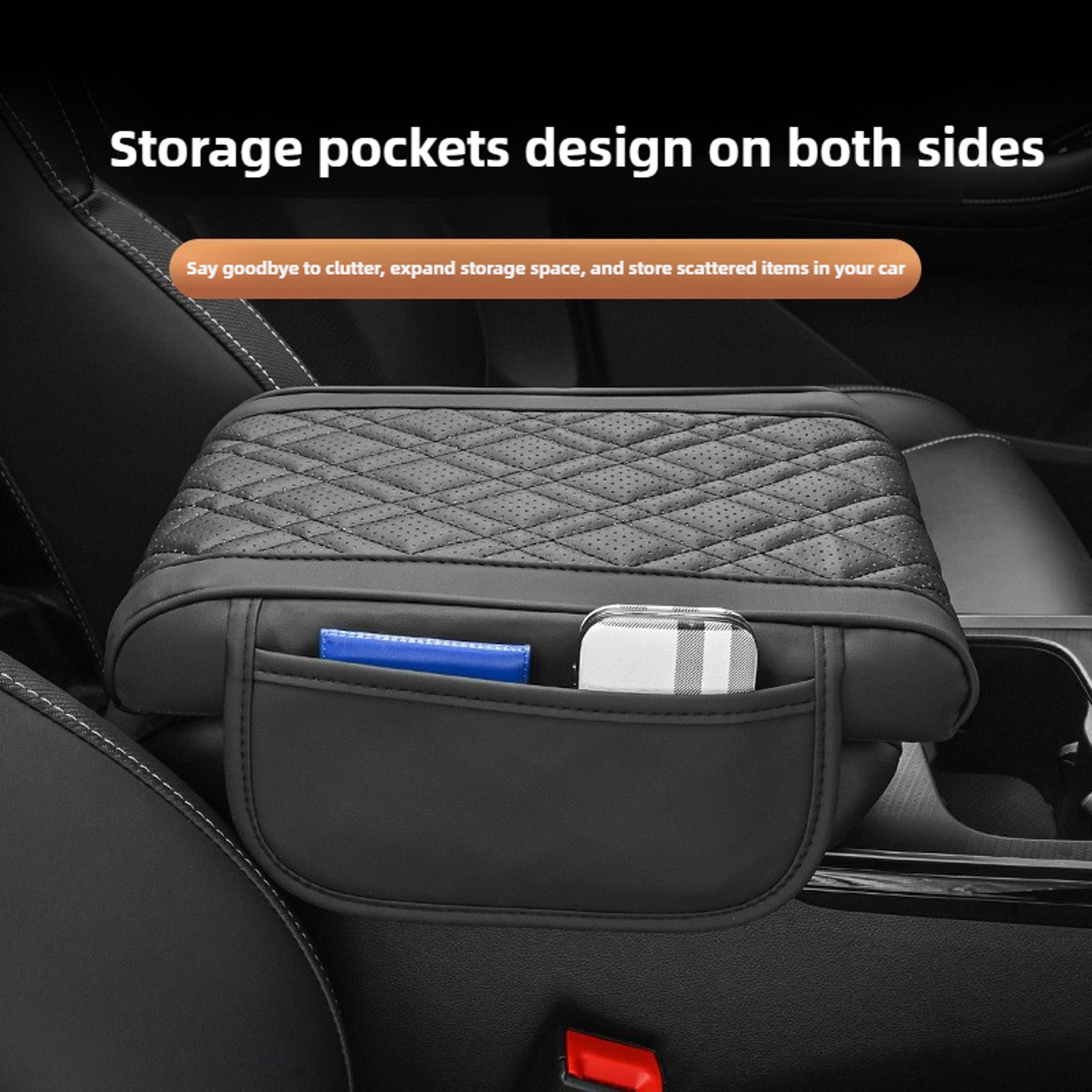 Universal Car Armrest Cushion  Leather Center Console Pad With Side Storage Pocket 2