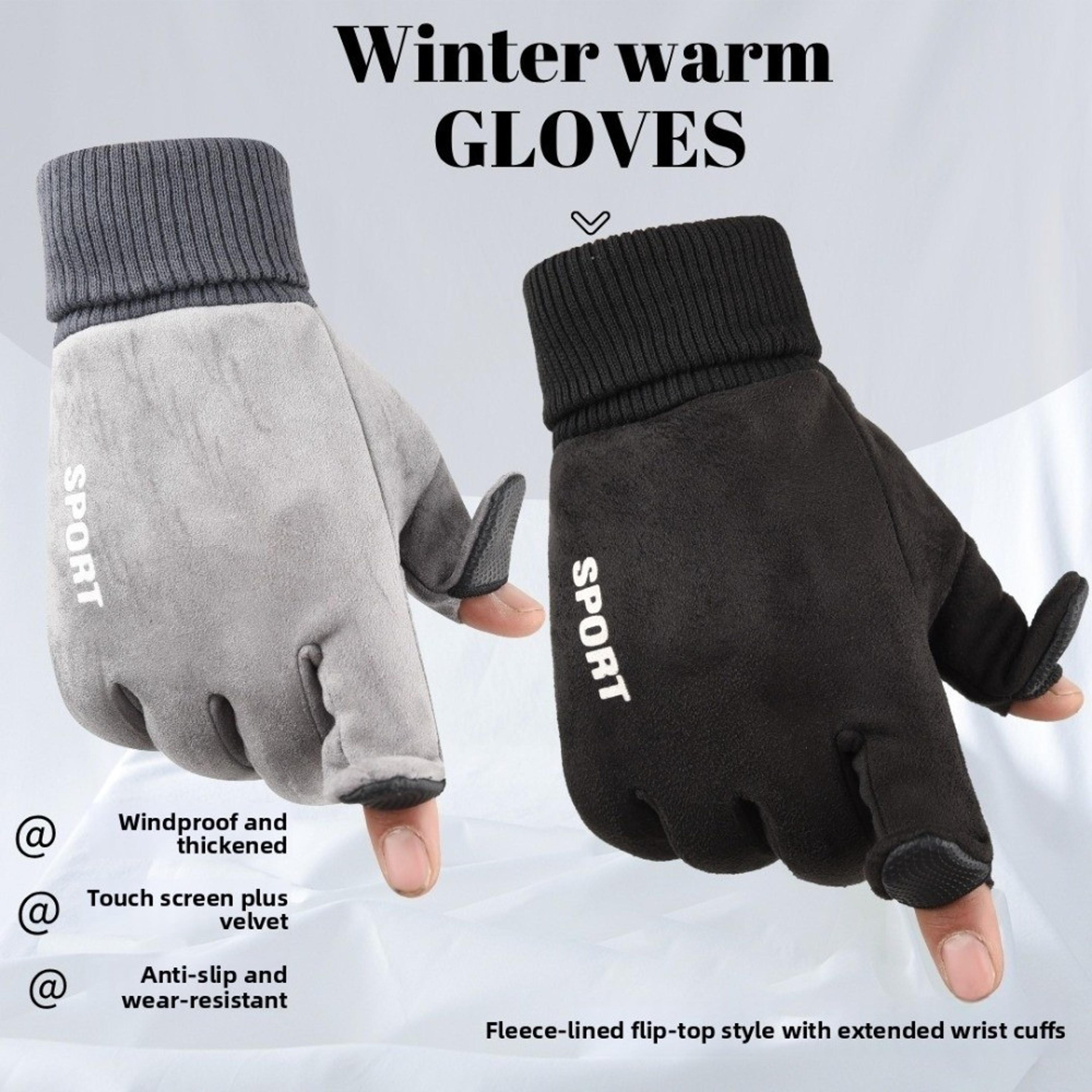Touchscreen Winter Gloves For Men  Warm Cotton FlipTop Gloves With AntiSlip Design 1