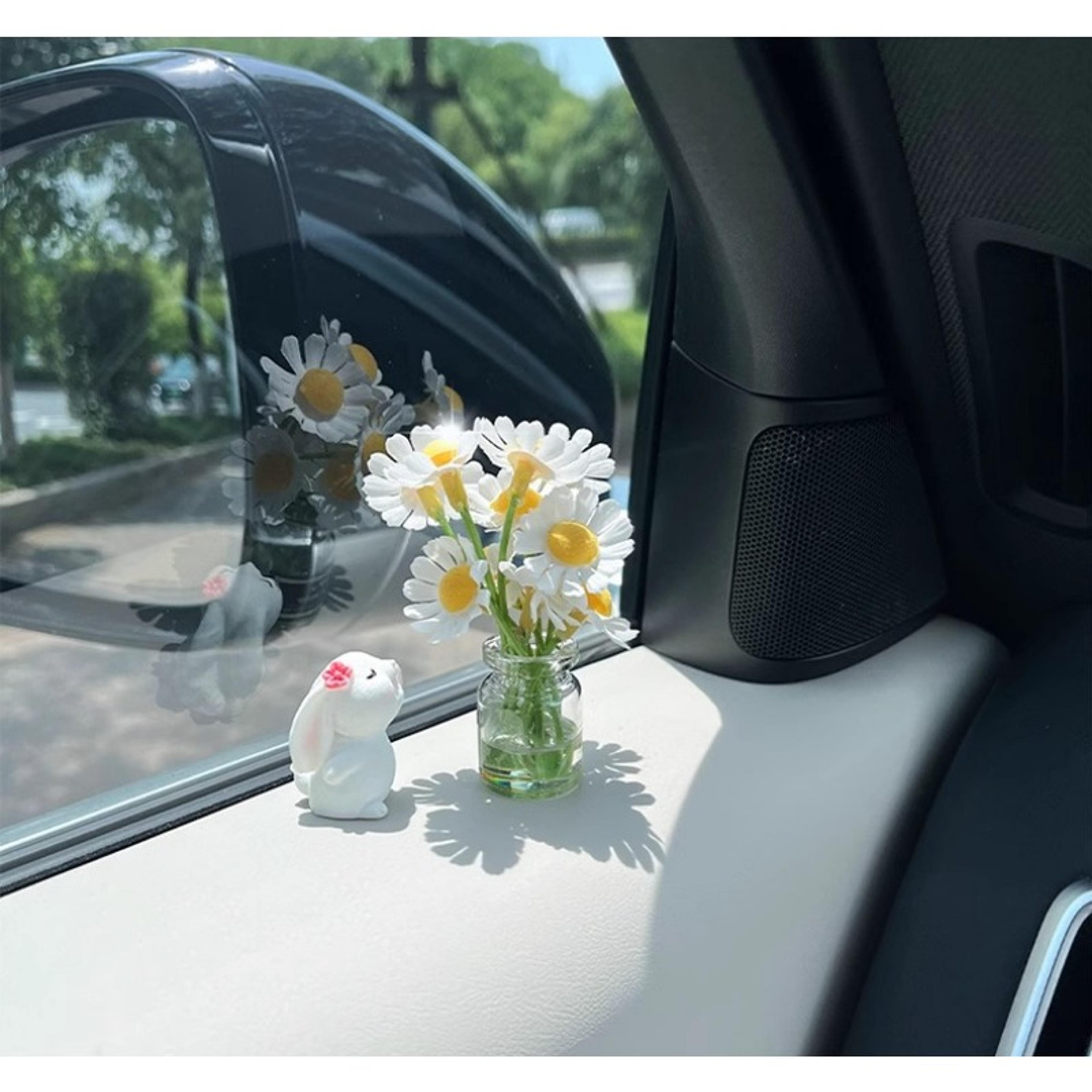 Bunny Car Fragrance Ornament  Resin Floral Mini Vase Dashboard Decoration 5