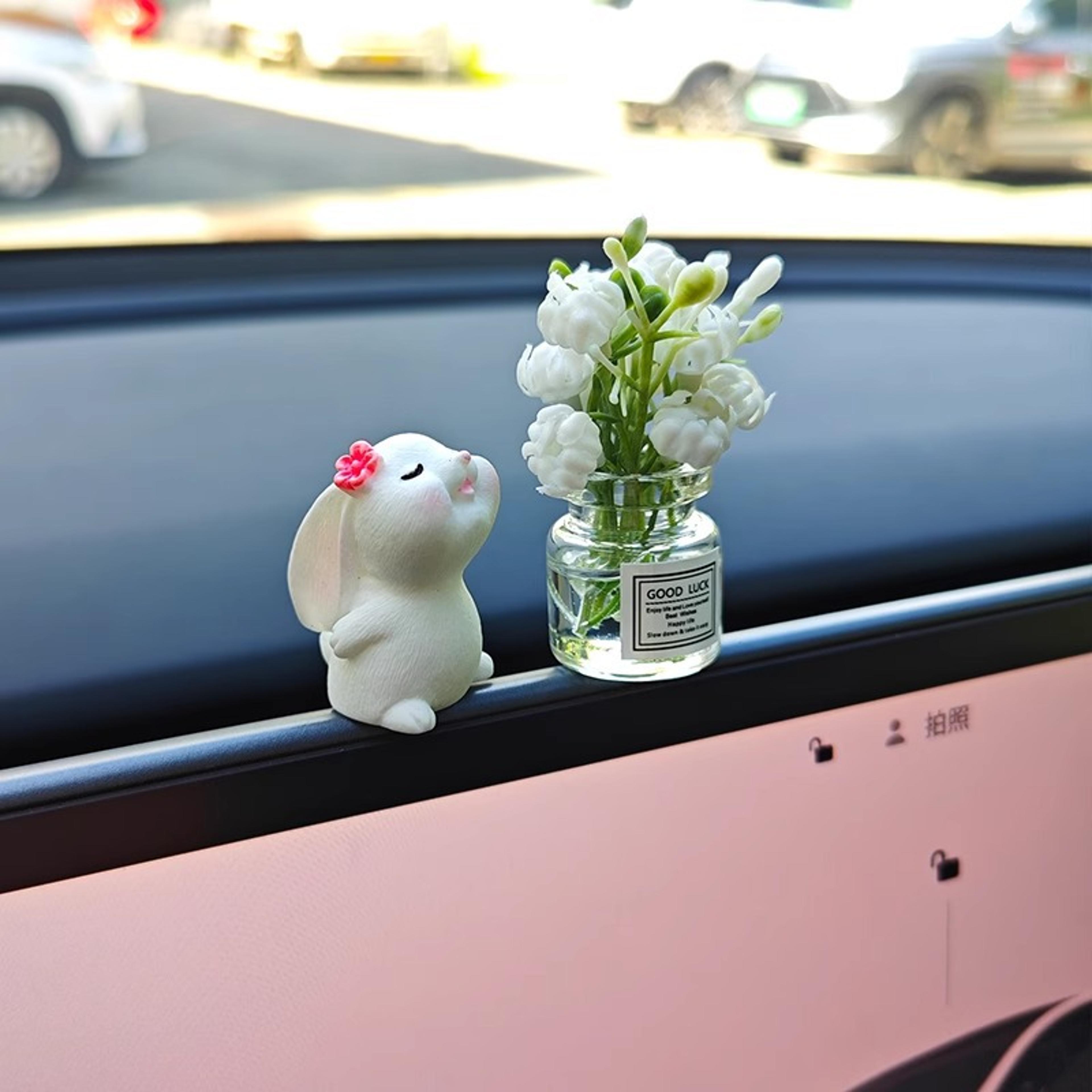 Bunny Car Fragrance Ornament  Resin Floral Mini Vase Dashboard Decoration 7