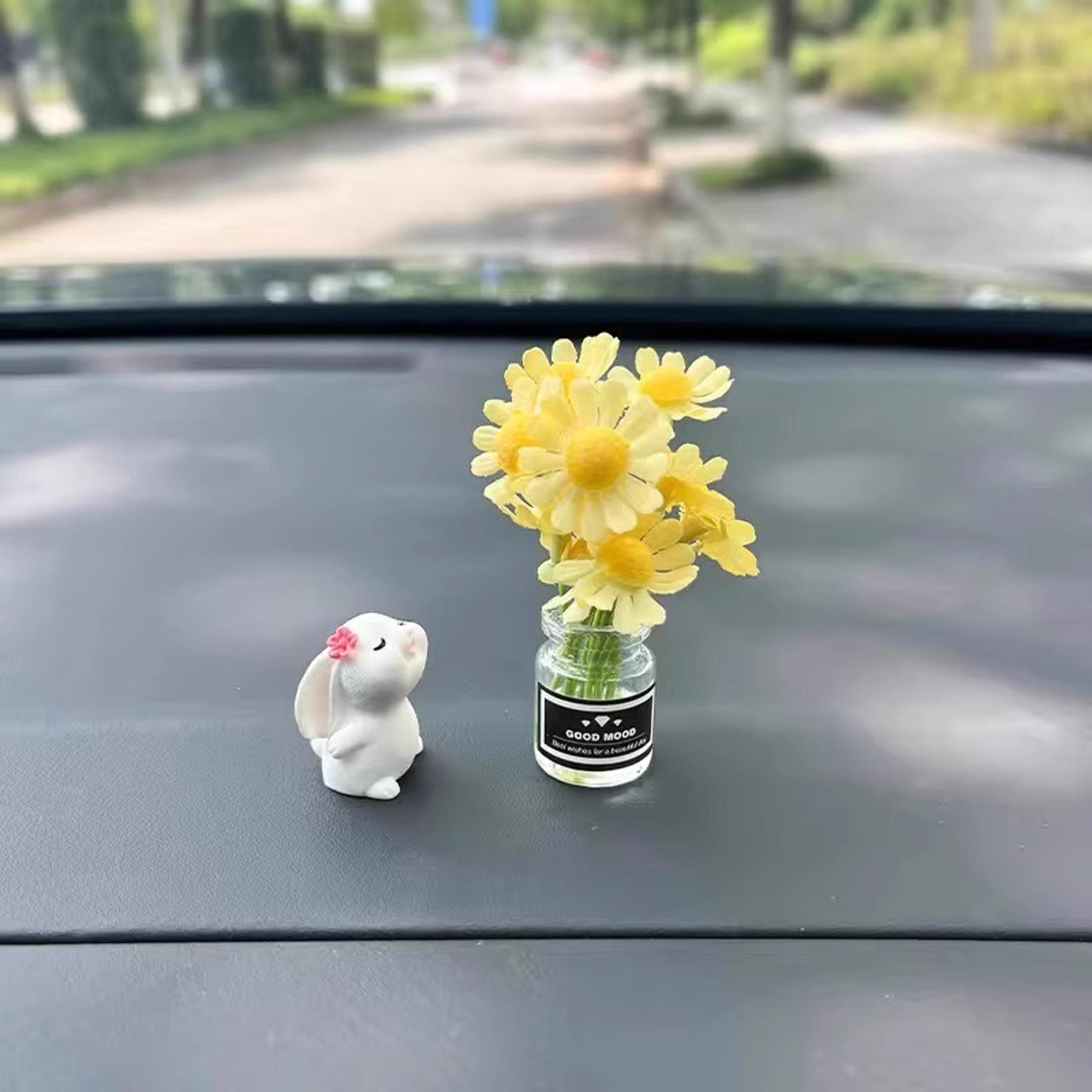Bunny Car Fragrance Ornament  Resin Floral Mini Vase Dashboard Decoration 6