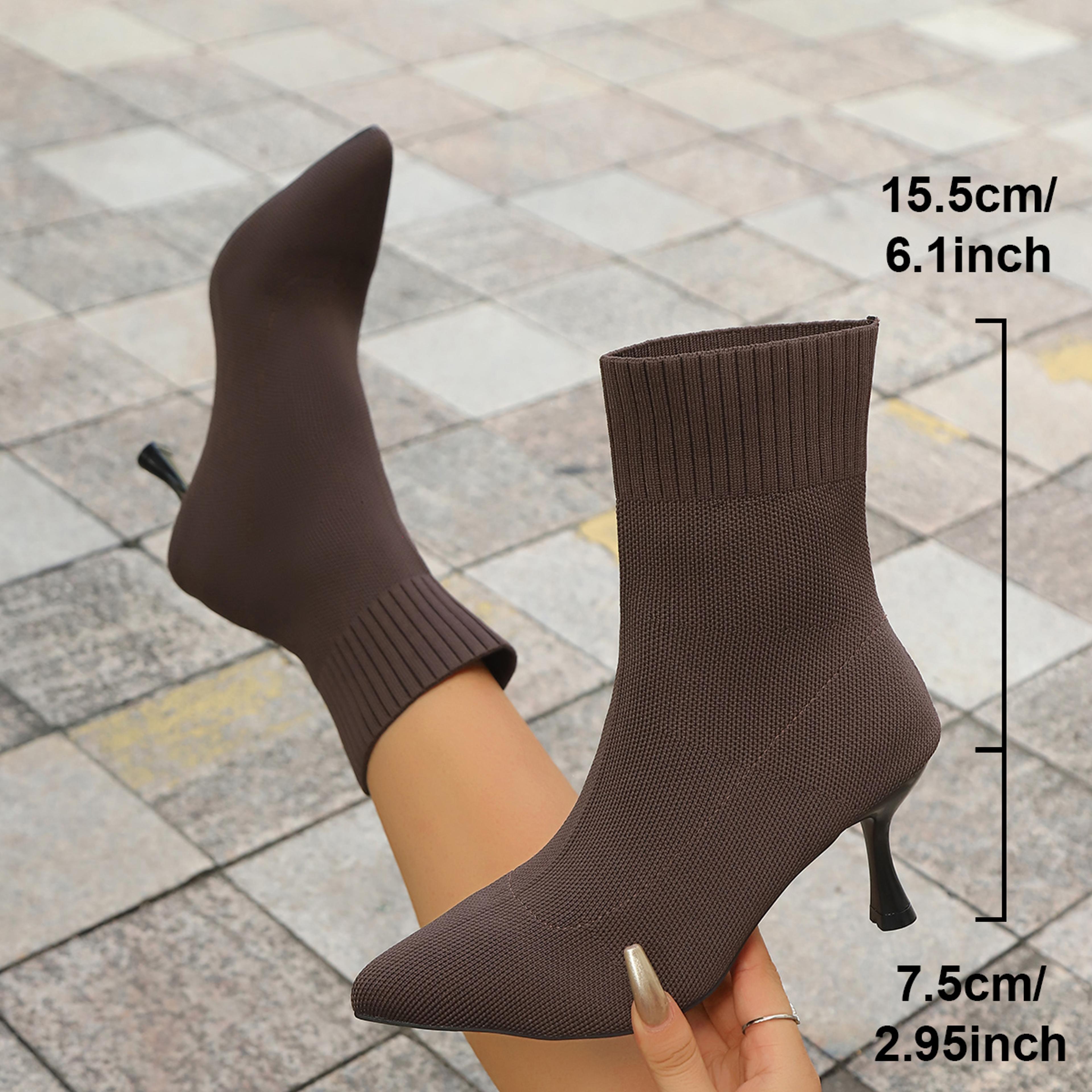 Womens Pointed Toe High Heel Boots  Stretch Fabric SlipOn MidCalf Boots 1