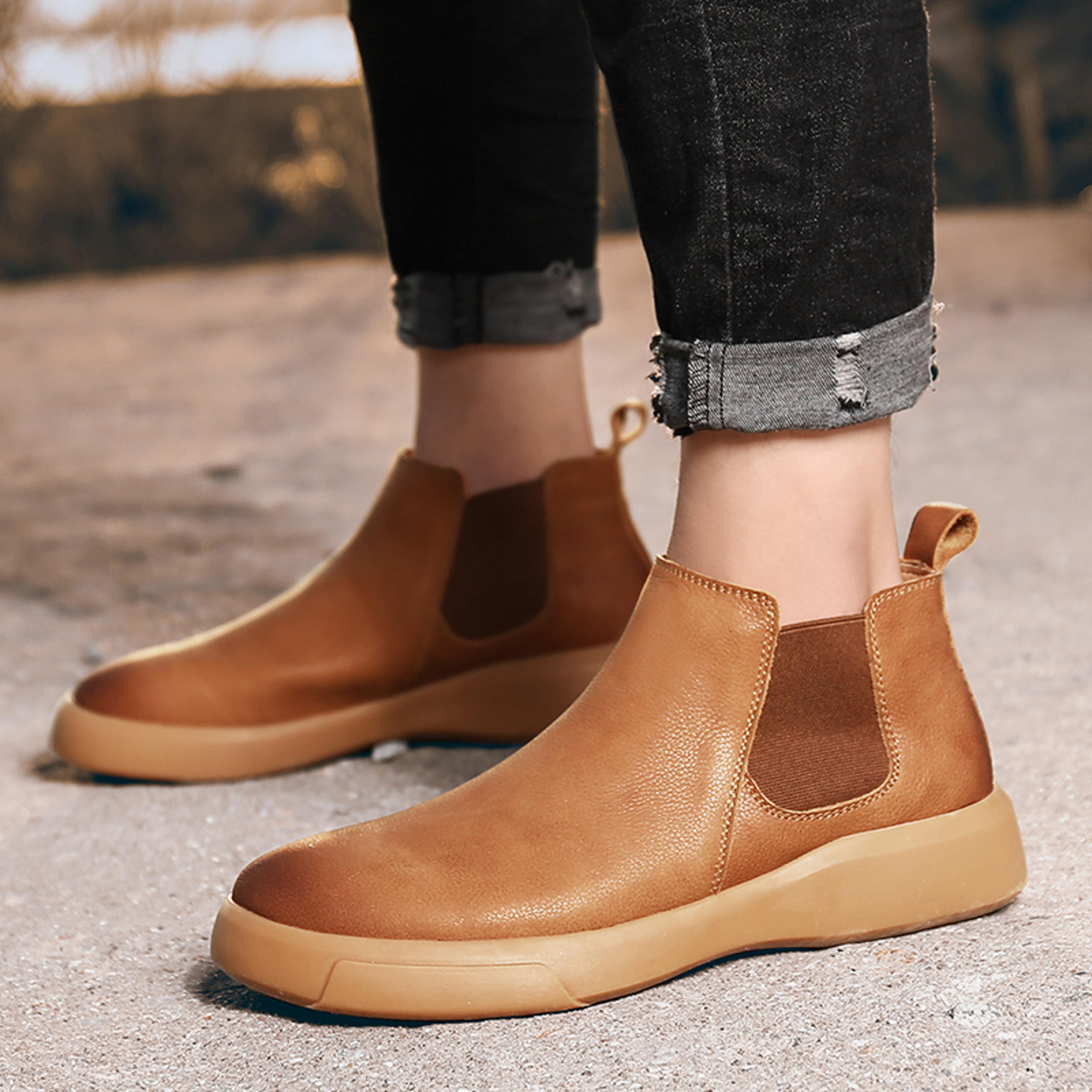 Mens Genuine Leather Chelsea Boots  Waterproof FurLined Winter Ankle Boots 4