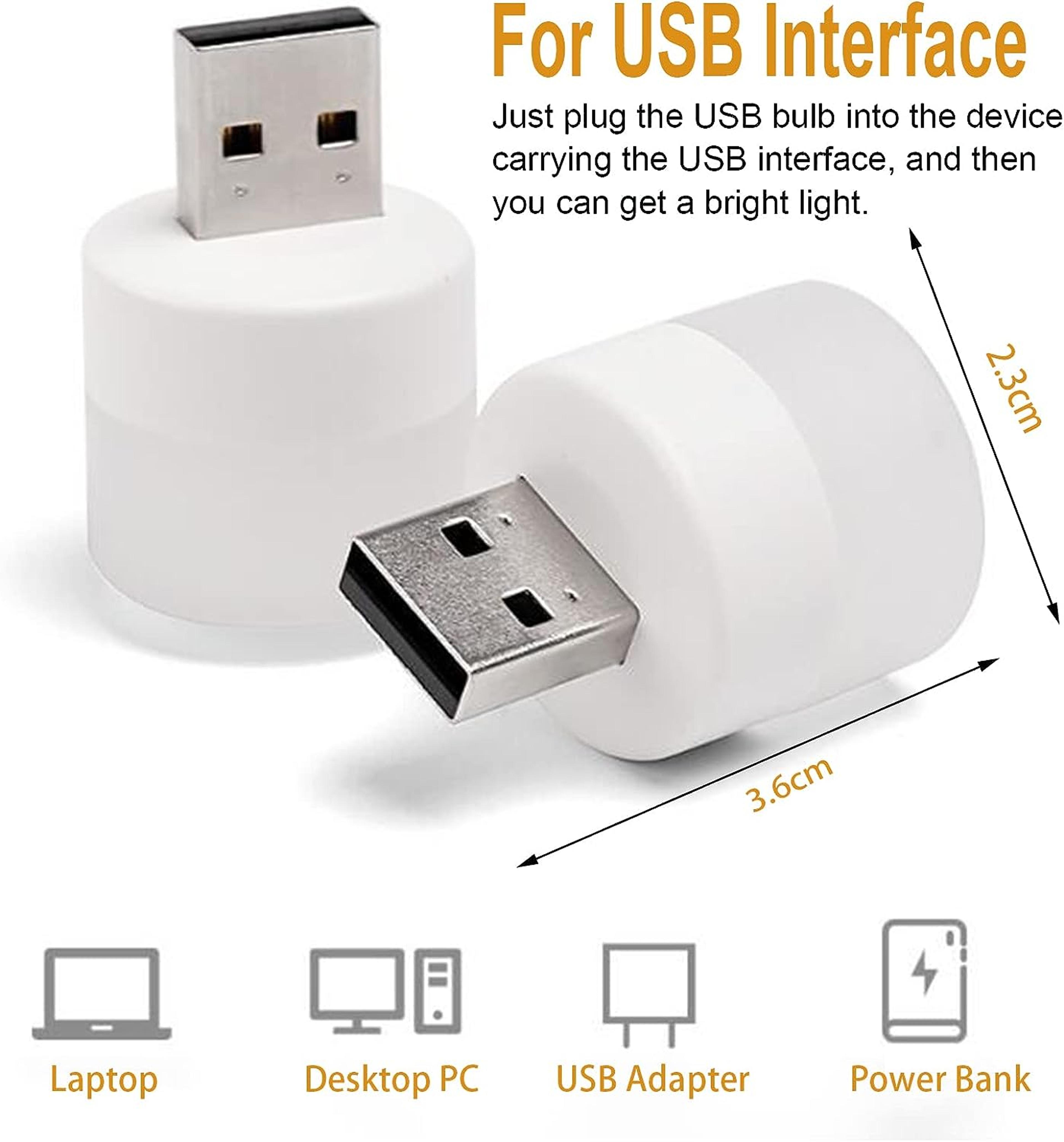 Mini USB LED Night Light  Portable PlugIn Reading Lamp In Warm White Or White 6
