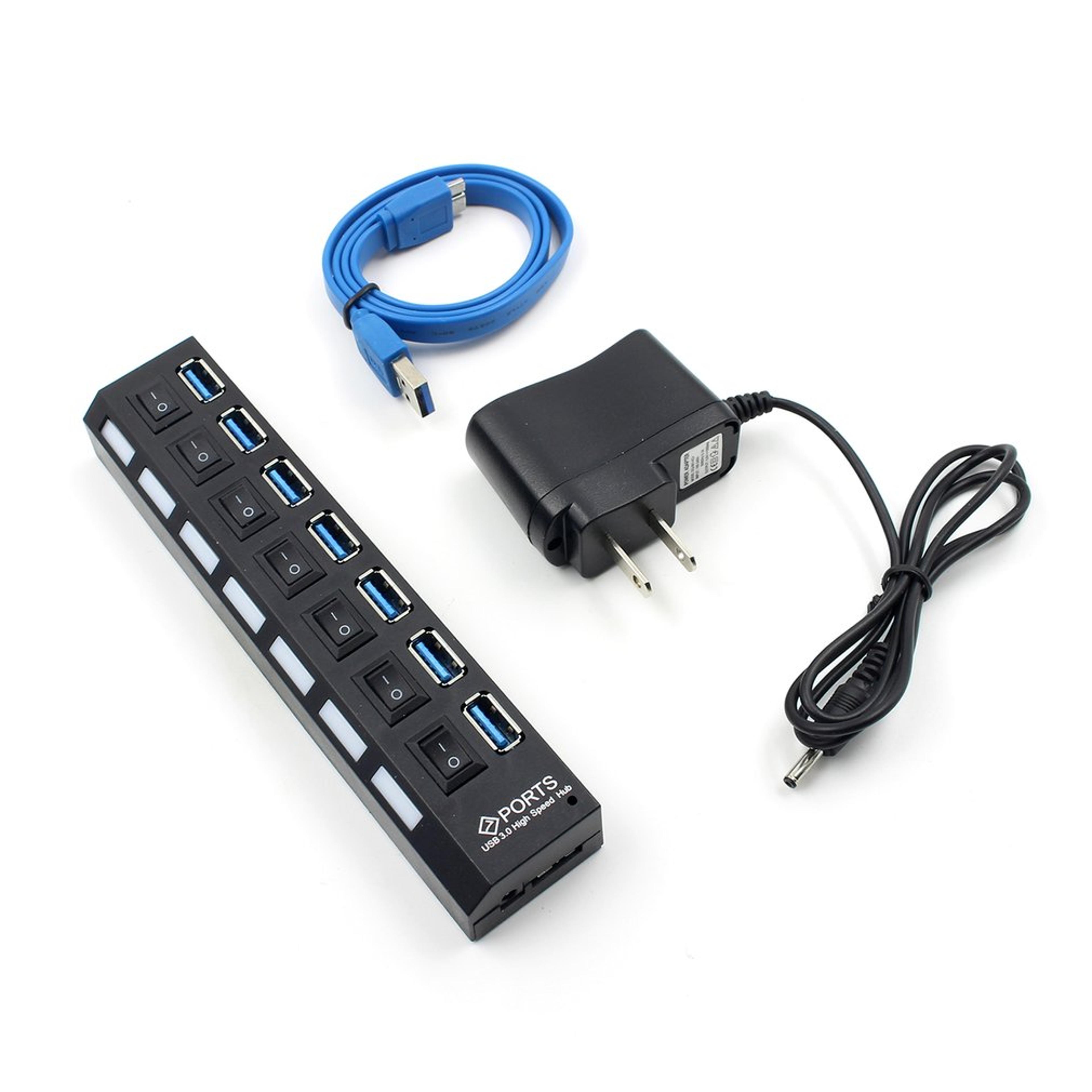 USB 30 Hub With 4 Or 7 Ports  Multiport USB Splitter With Power Adapter And Switch 7