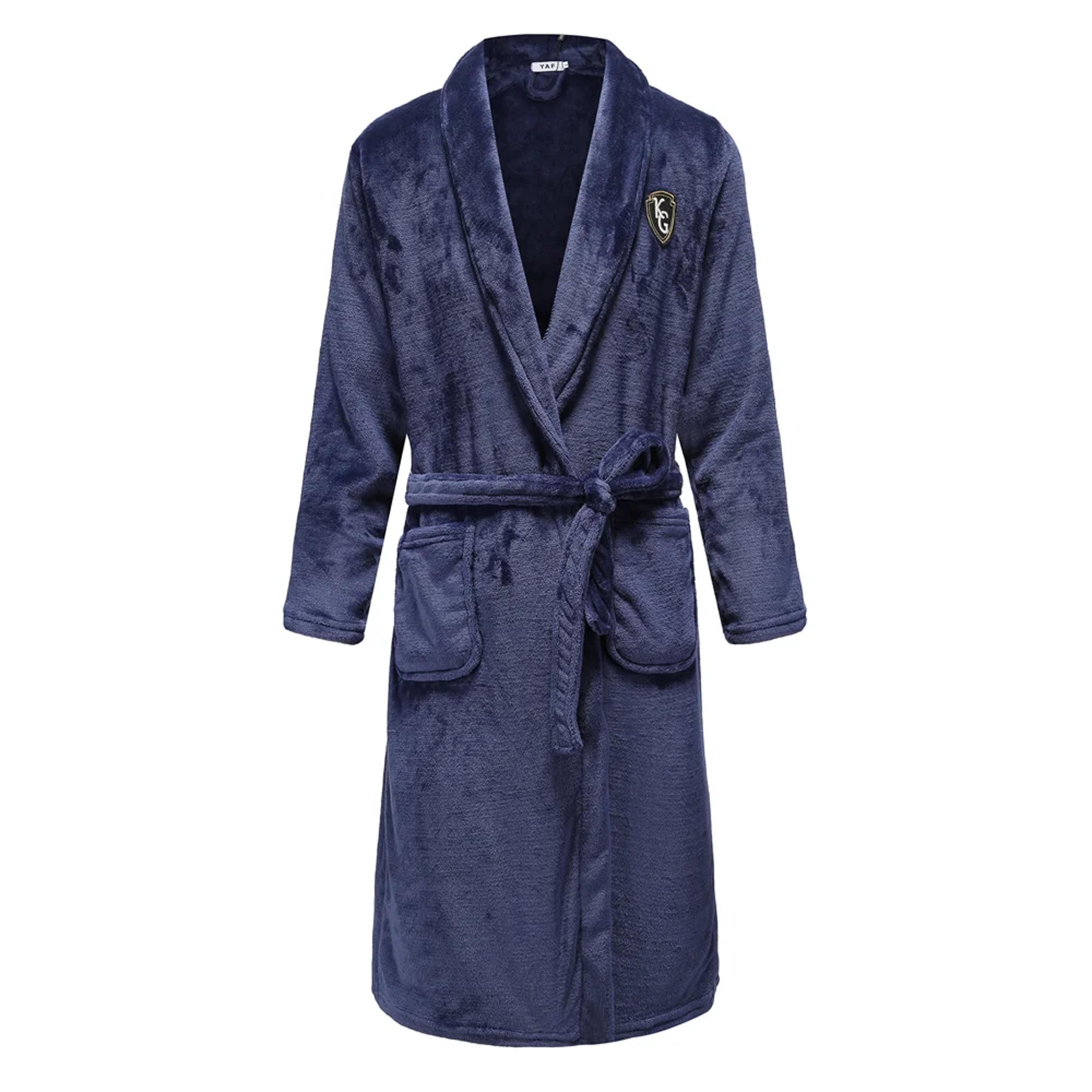 Mens Thick Flannel Fleece Bathrobe  Plush Long Sleeve Winter Loungewear With Pocket 7