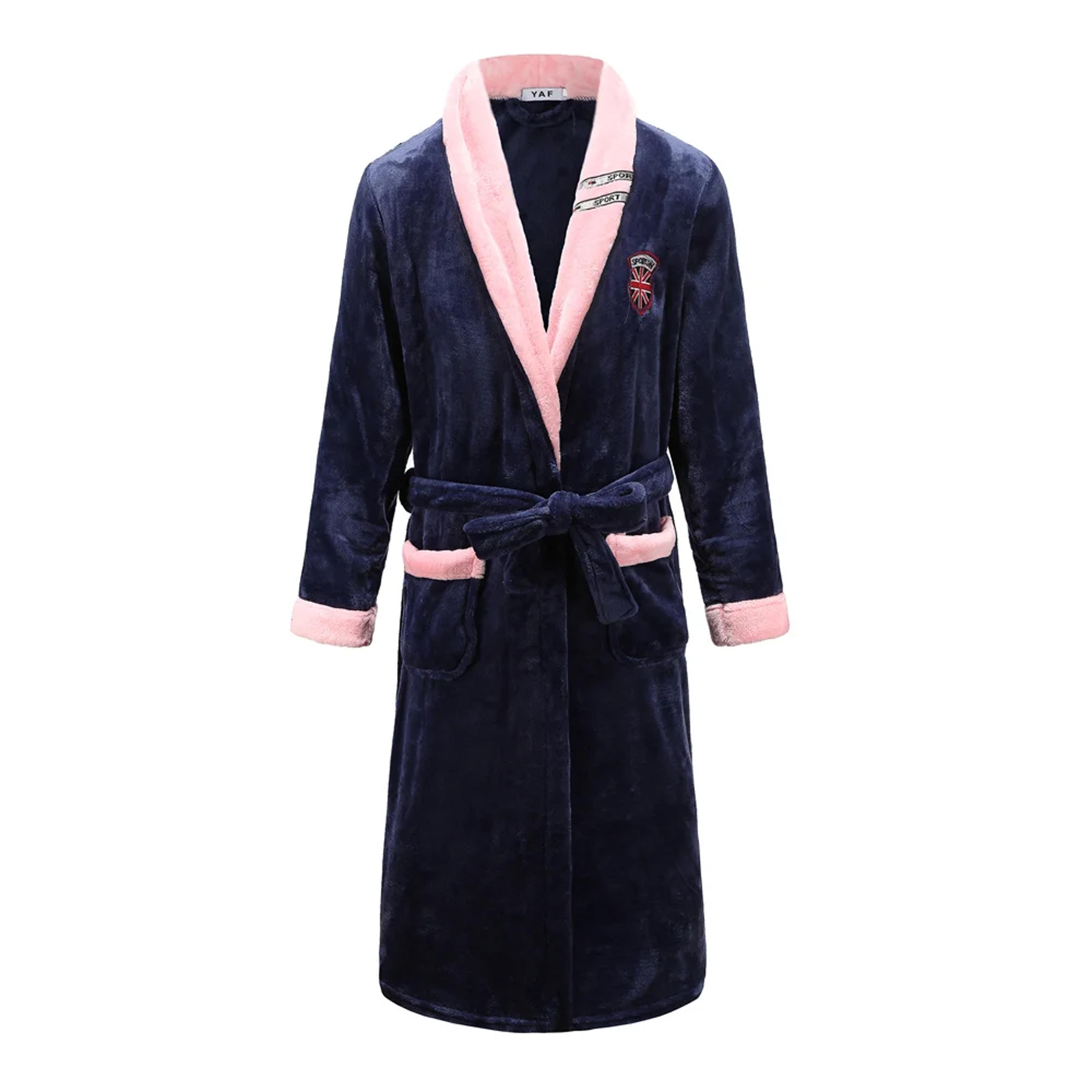 Mens Thick Flannel Fleece Bathrobe  Plush Long Sleeve Winter Loungewear With Pocket 10