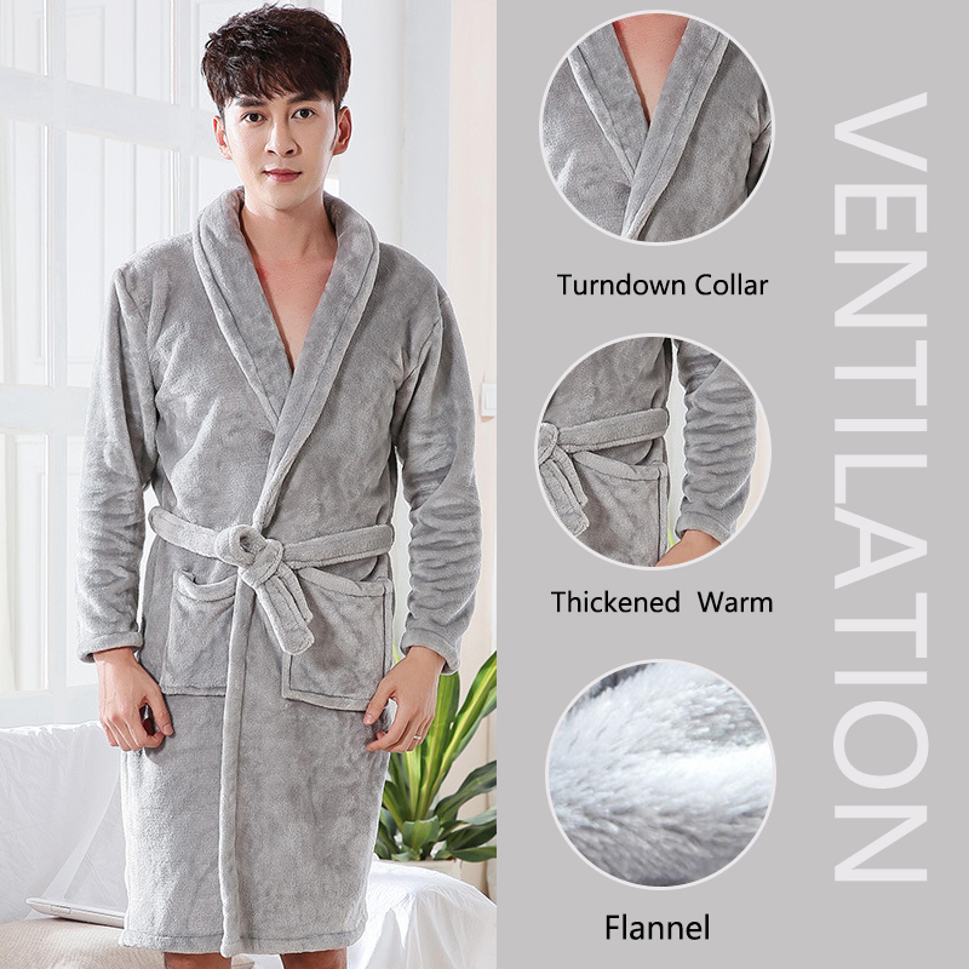 Womens Thick Flannel Robe  Soft Long Sleeve MidCalf Winter Bathrobe 2
