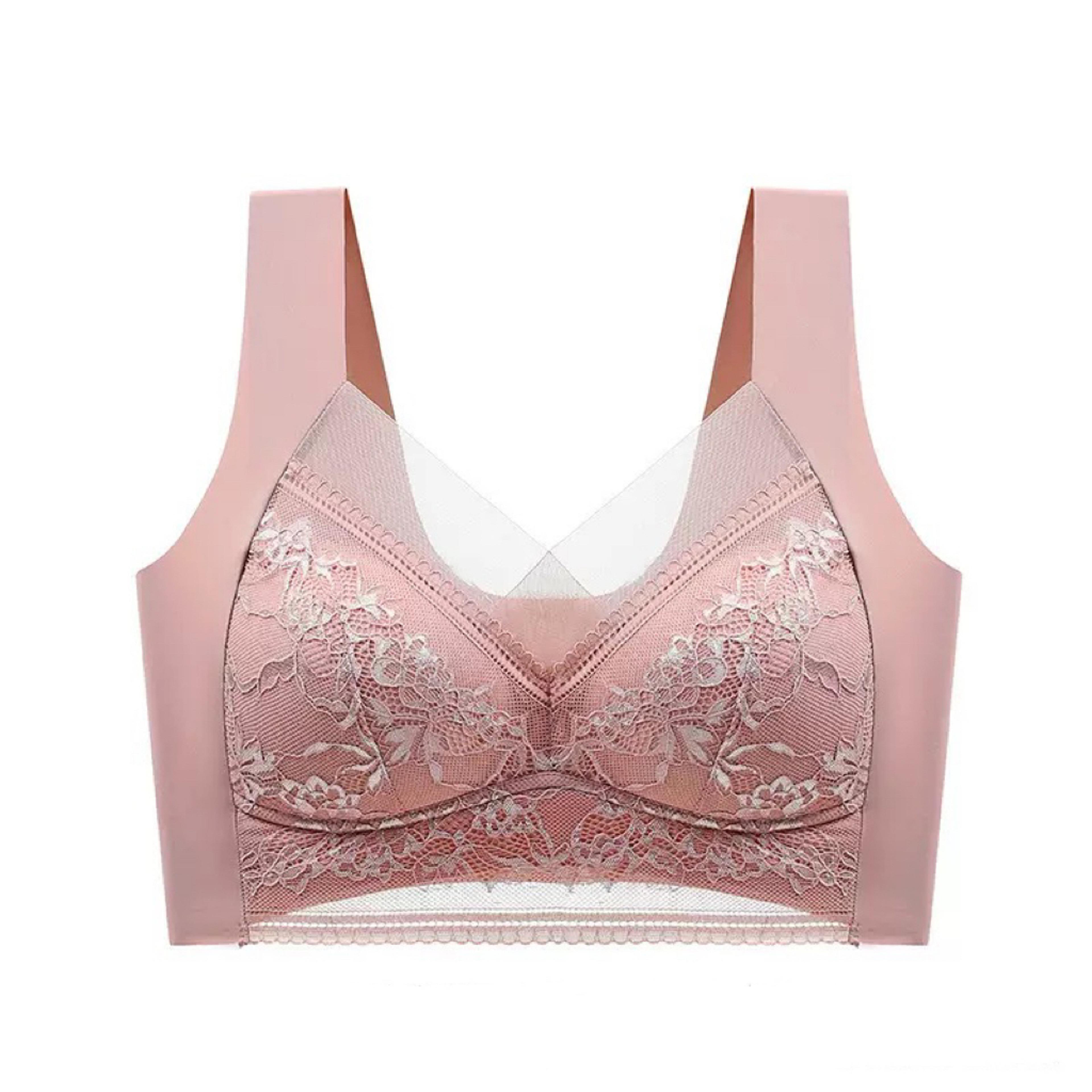Womens Plus Size WireFree Padded Bra With Lace Trim And Seamless Design 10