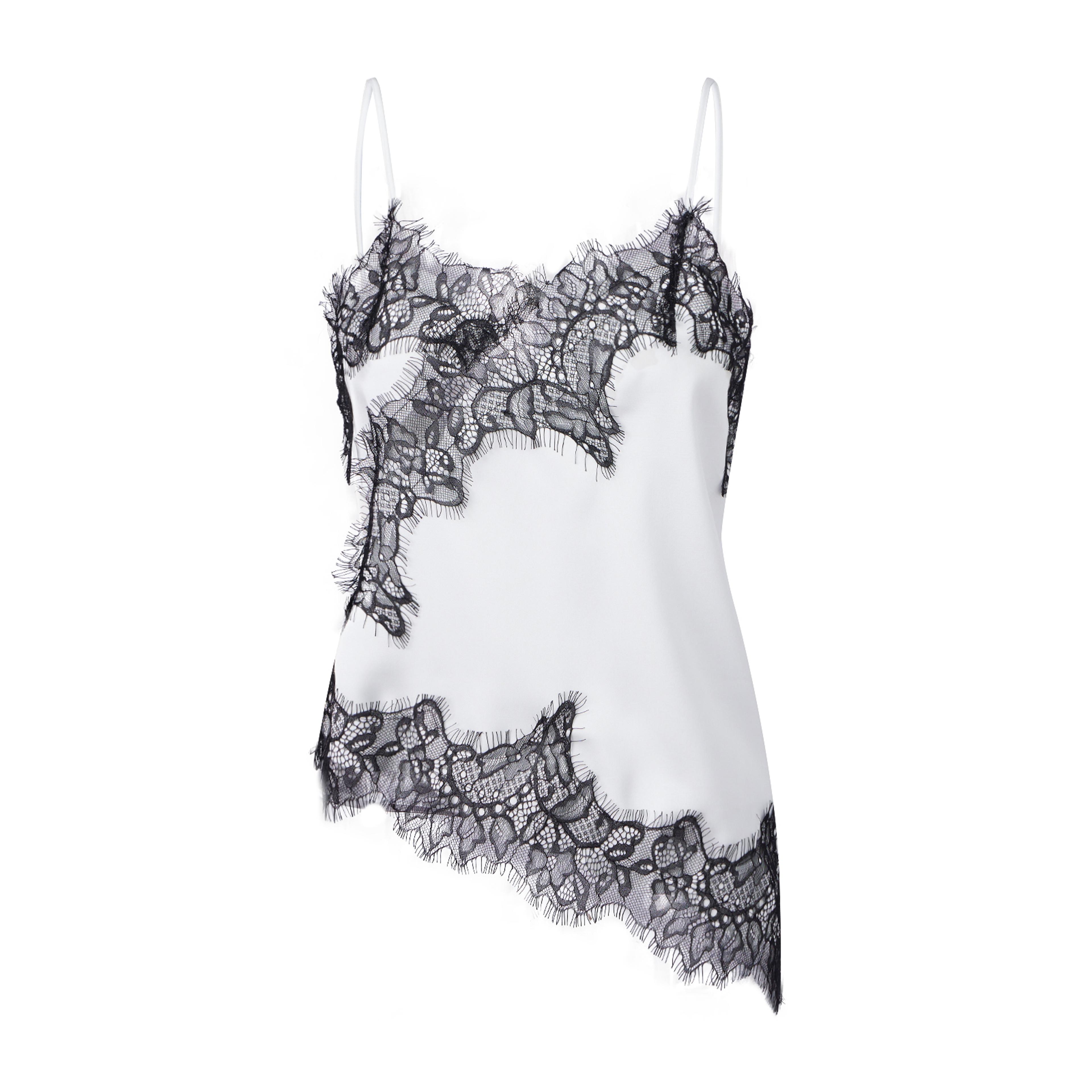 Womens Lace Trim Cami Top With Spaghetti Straps And Asymmetrical High Low Hem 13