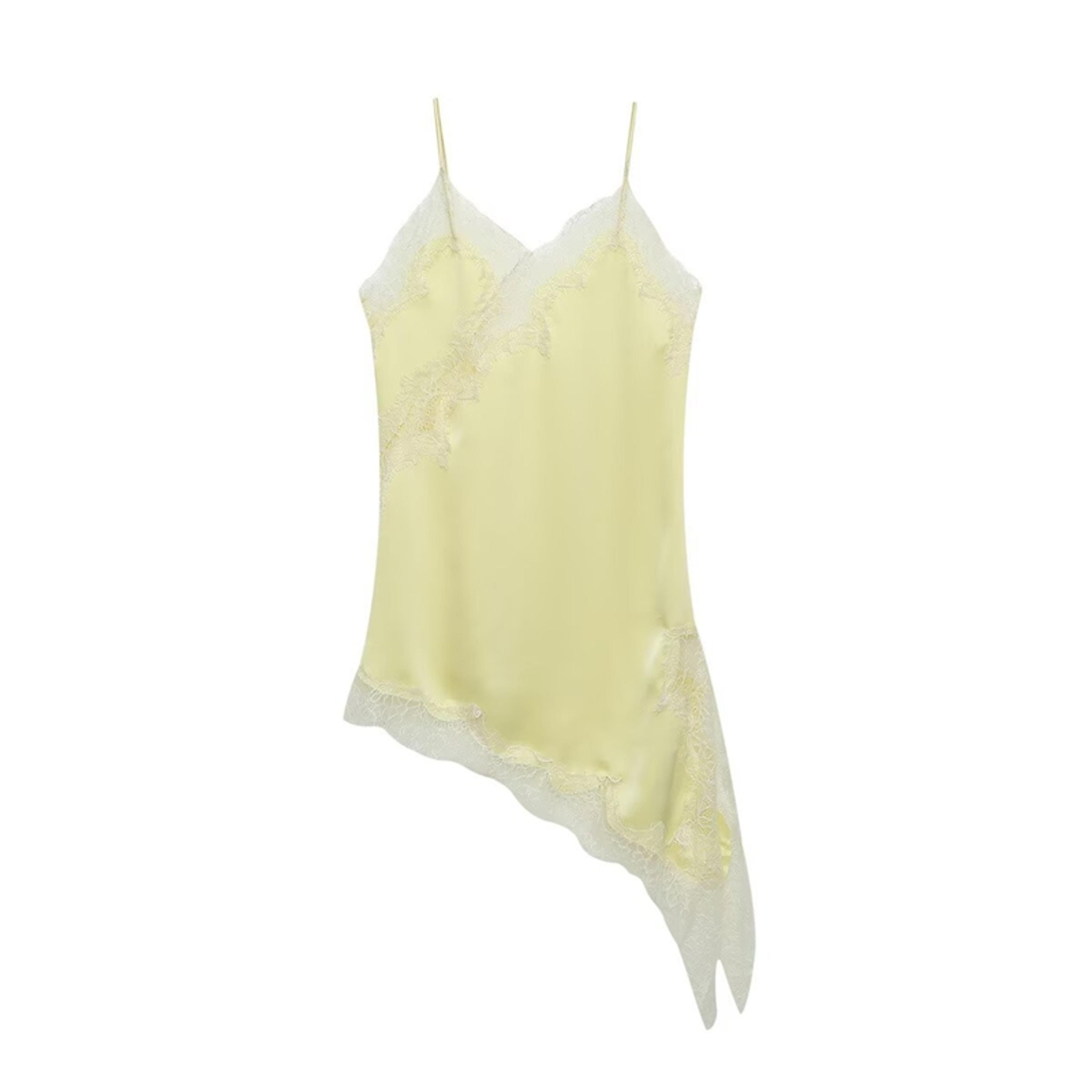 Womens Lace Trim Cami Top With Spaghetti Straps And Asymmetrical High Low Hem 14