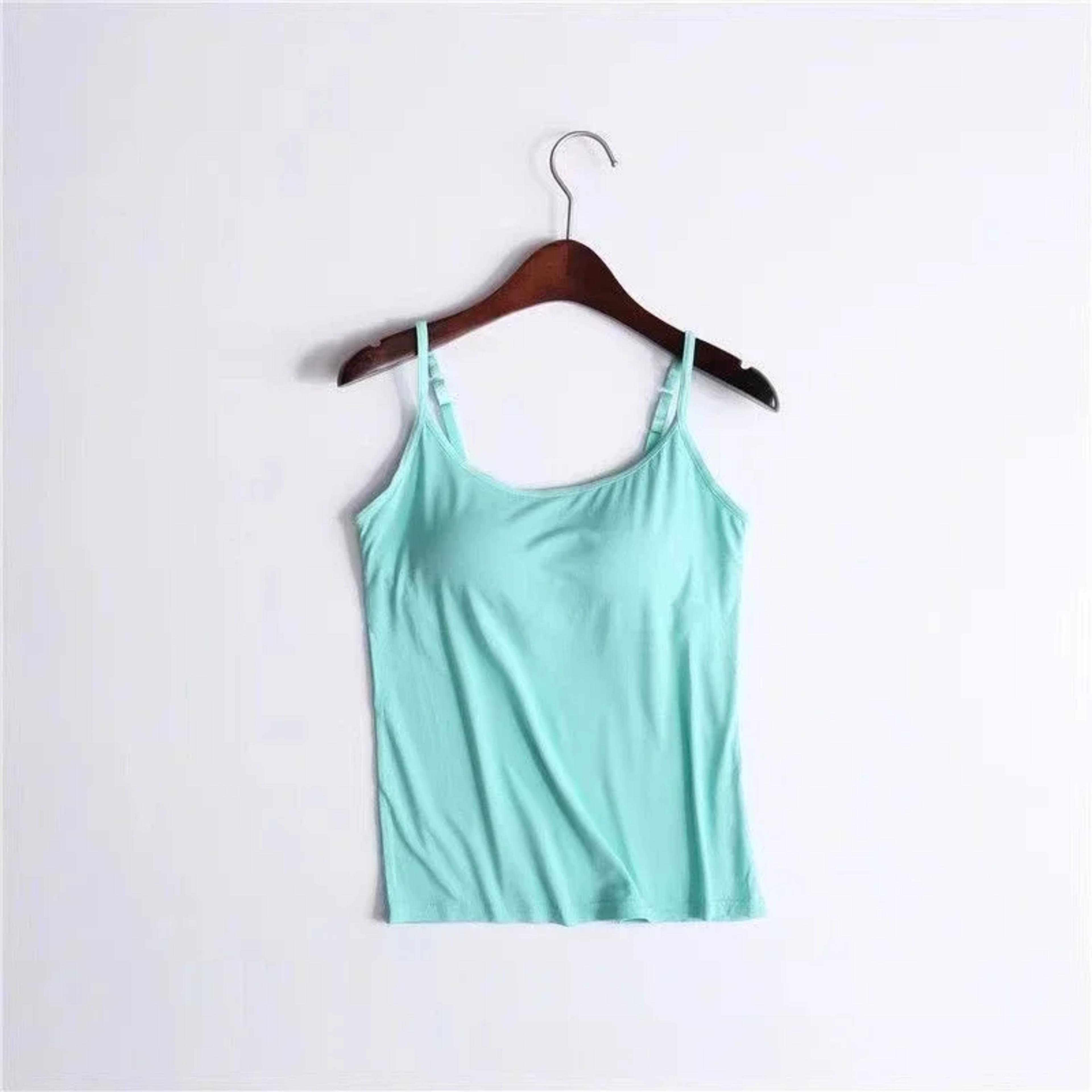 women's camisole tank top with built-in padded bra and spaghetti straps