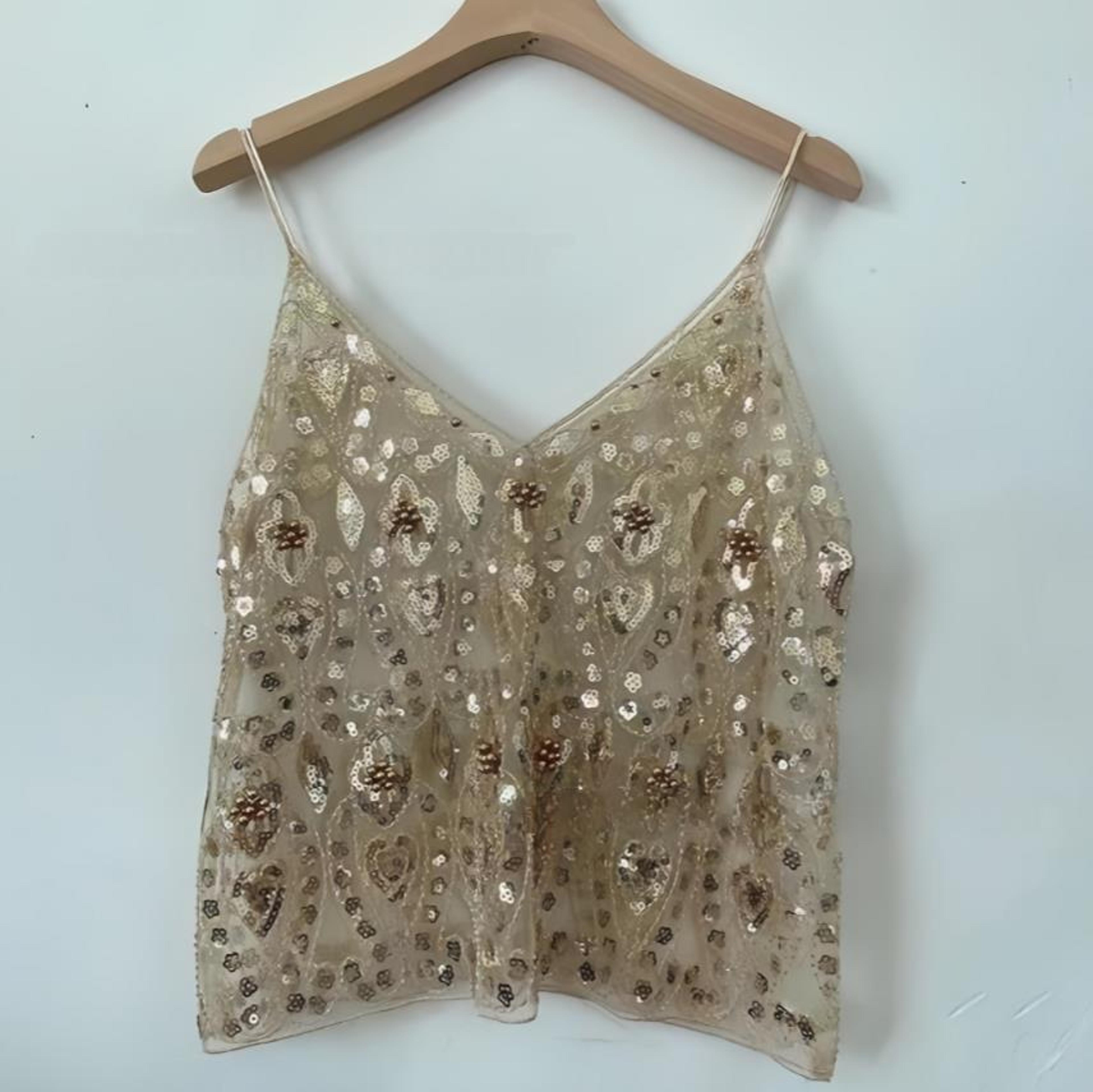 Womens Floral Sequin Camisole Top  Sleeveless V Neck Open Back Summer Tank 7