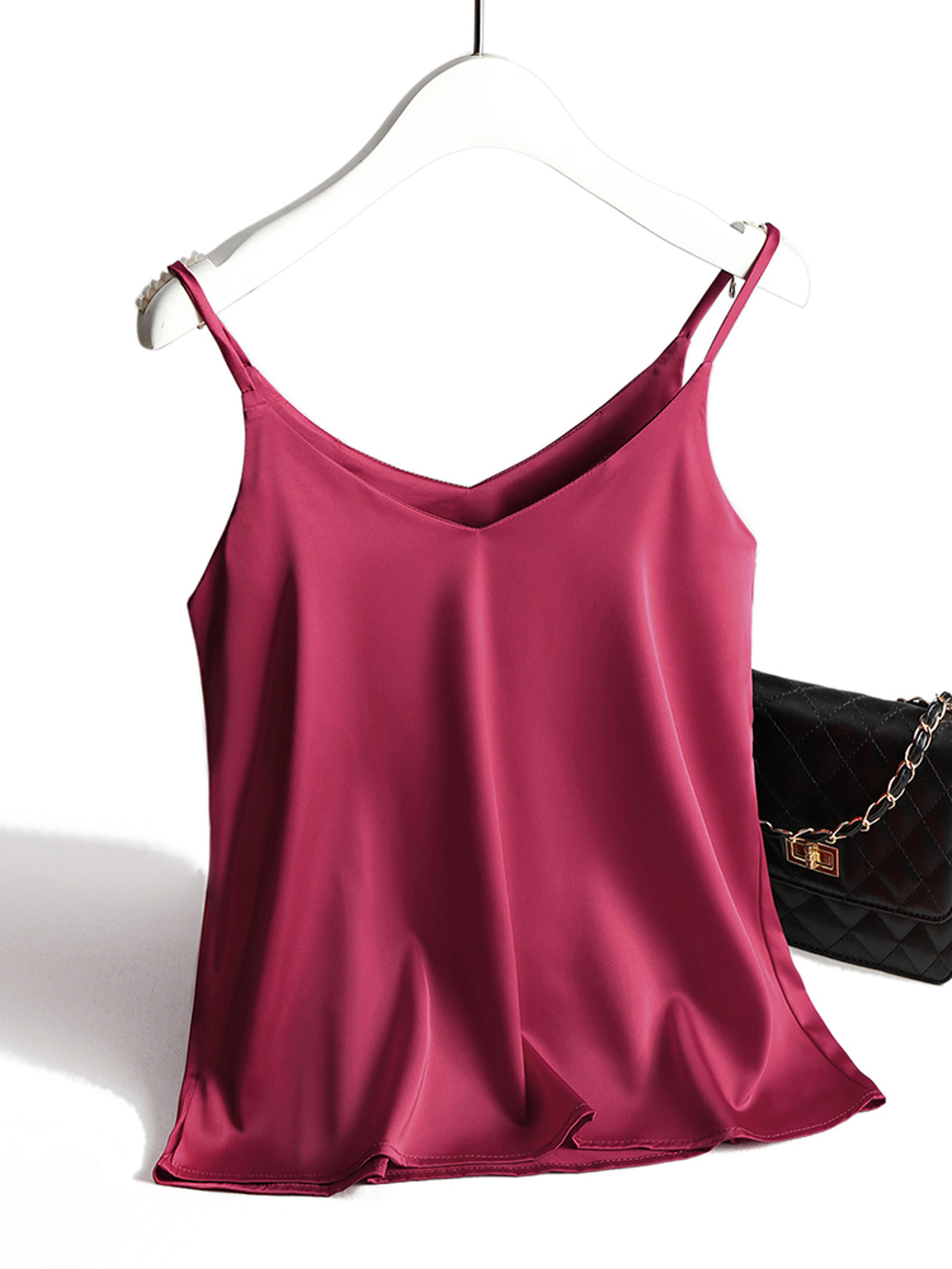 Womens Satin Camisole Top  VNeck Spaghetti Strap Sleeveless Backless Tank 7