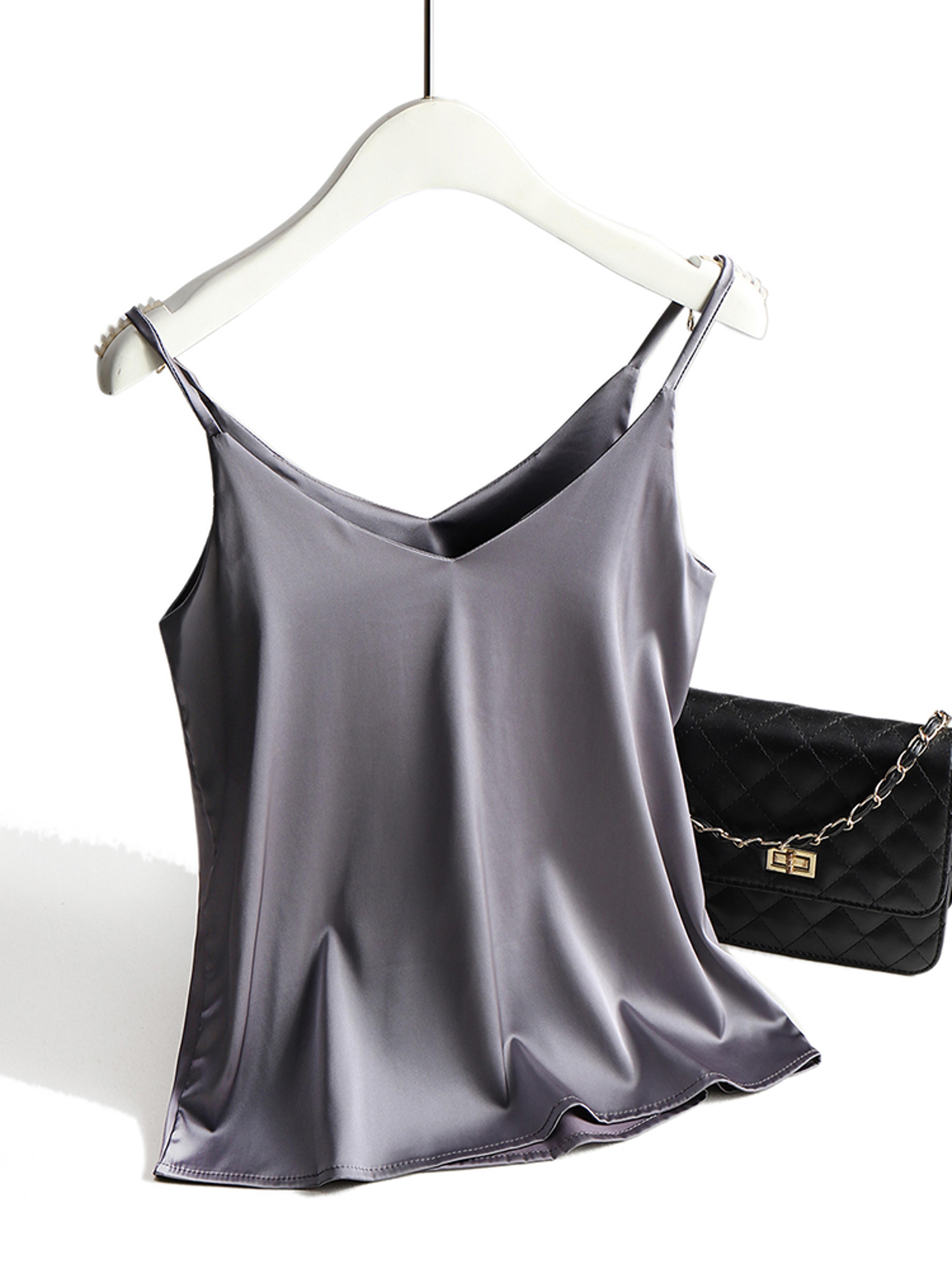 Womens Satin Camisole Top  VNeck Spaghetti Strap Sleeveless Backless Tank 8