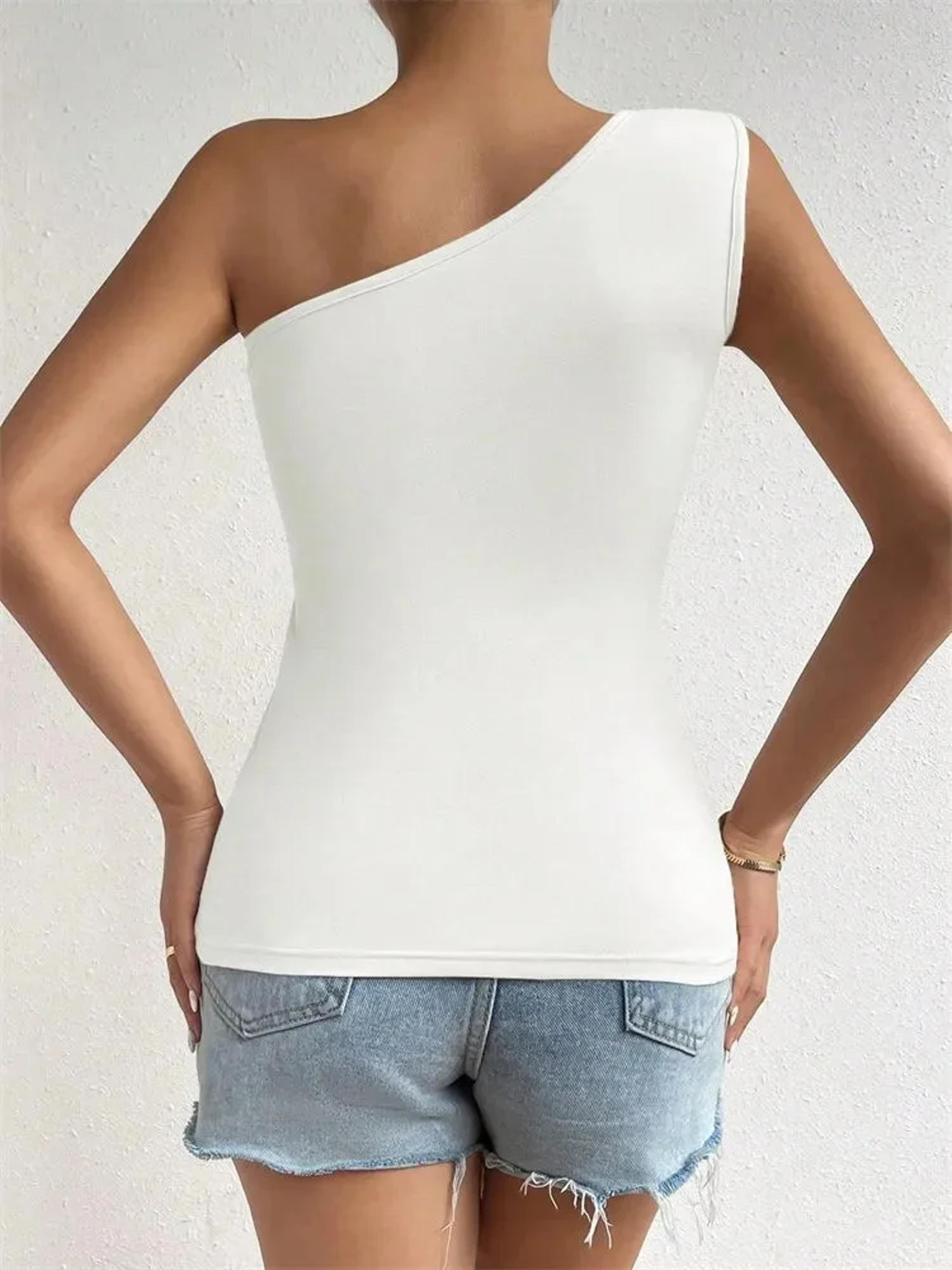 Womens One Shoulder Tank Top  Ruched Sleeveless Summer Top With Slight Stretch 3