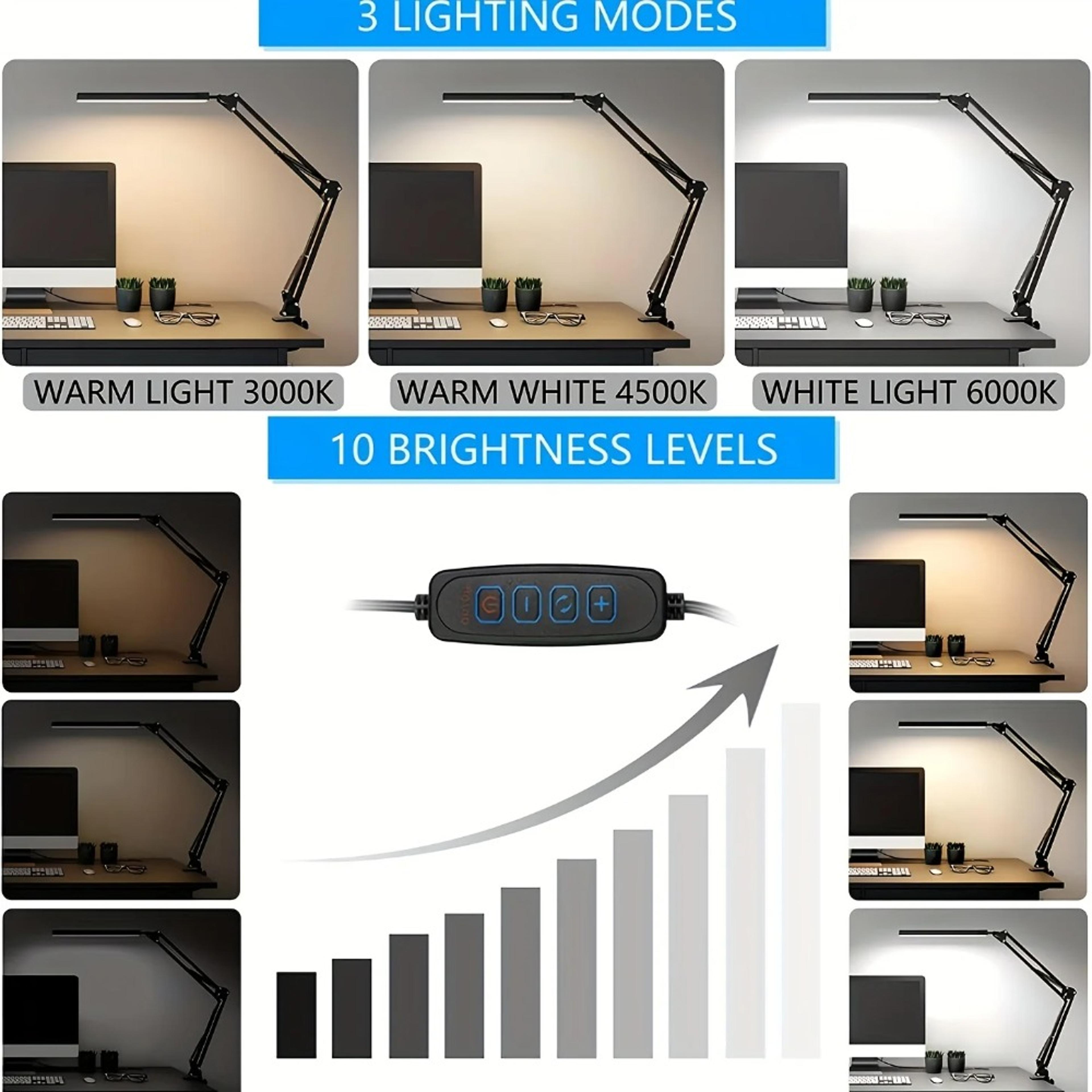 LED Desk Lamp With Clamp  Adjustable Dual Head Dimmable Reading Light With 3 Color Modes 4